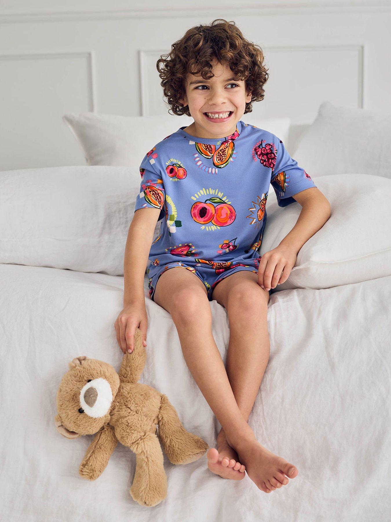 Image 1 of 7 of CHELSEA PEERS Kids Fruit Print Shorty Pyjamas - Blue
