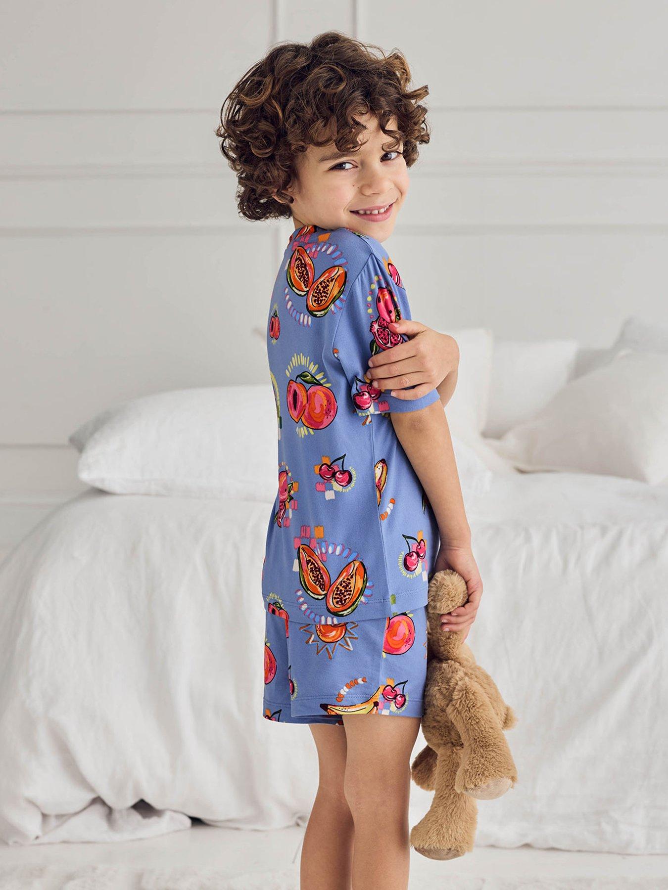 Image 2 of 7 of CHELSEA PEERS Kids Fruit Print Shorty Pyjamas - Blue