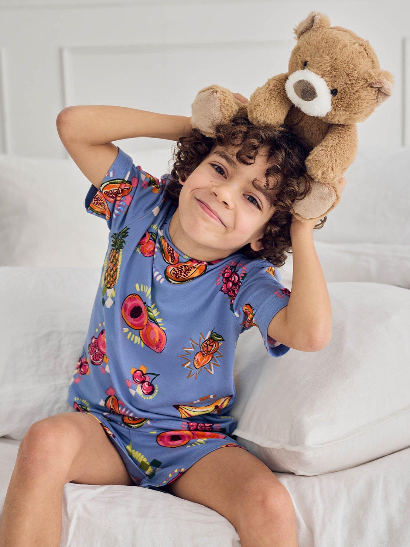 Image 3 of 7 of CHELSEA PEERS Kids Fruit Print Shorty Pyjamas - Blue