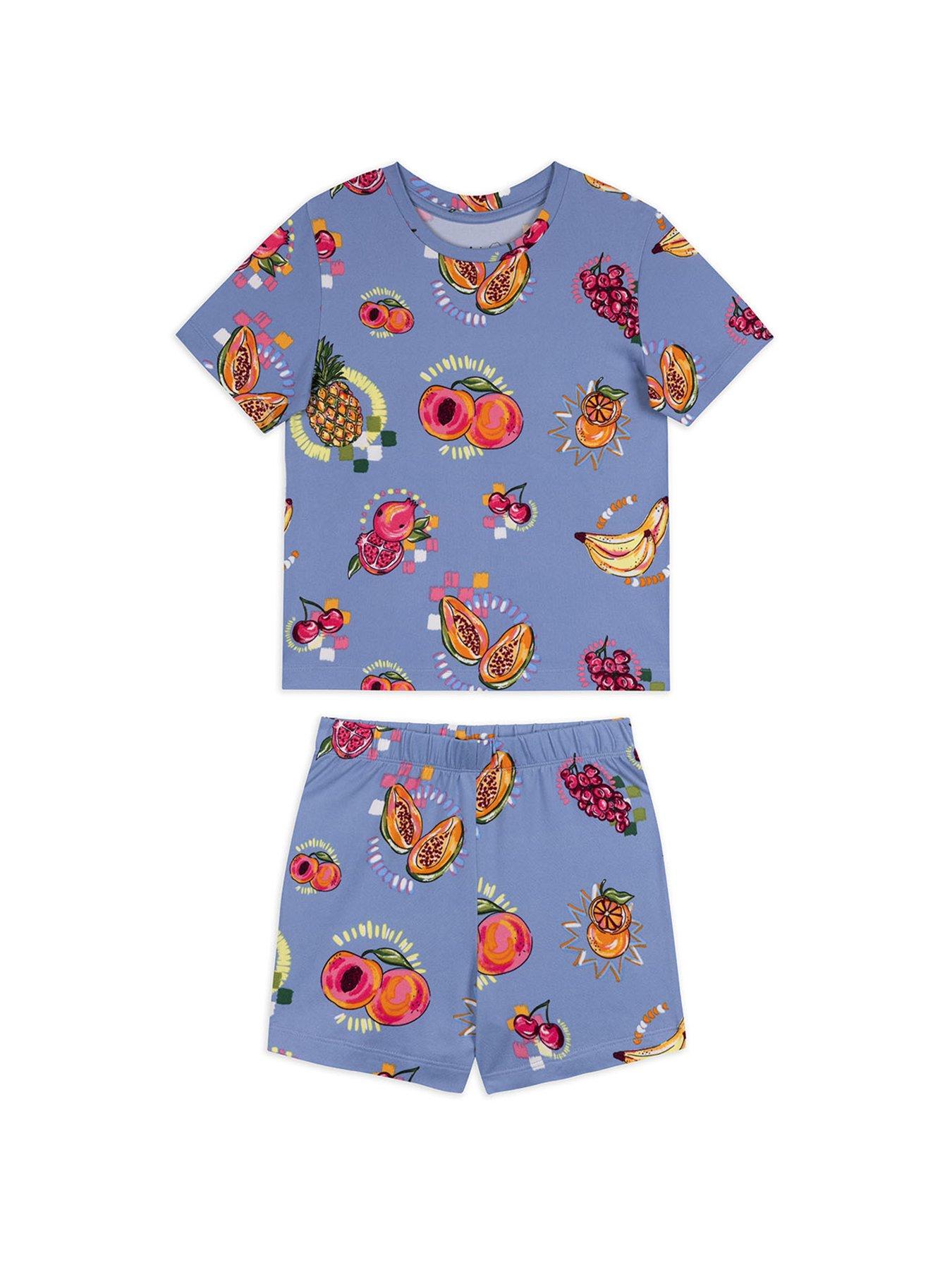 Image 5 of 7 of CHELSEA PEERS Kids Fruit Print Shorty Pyjamas - Blue