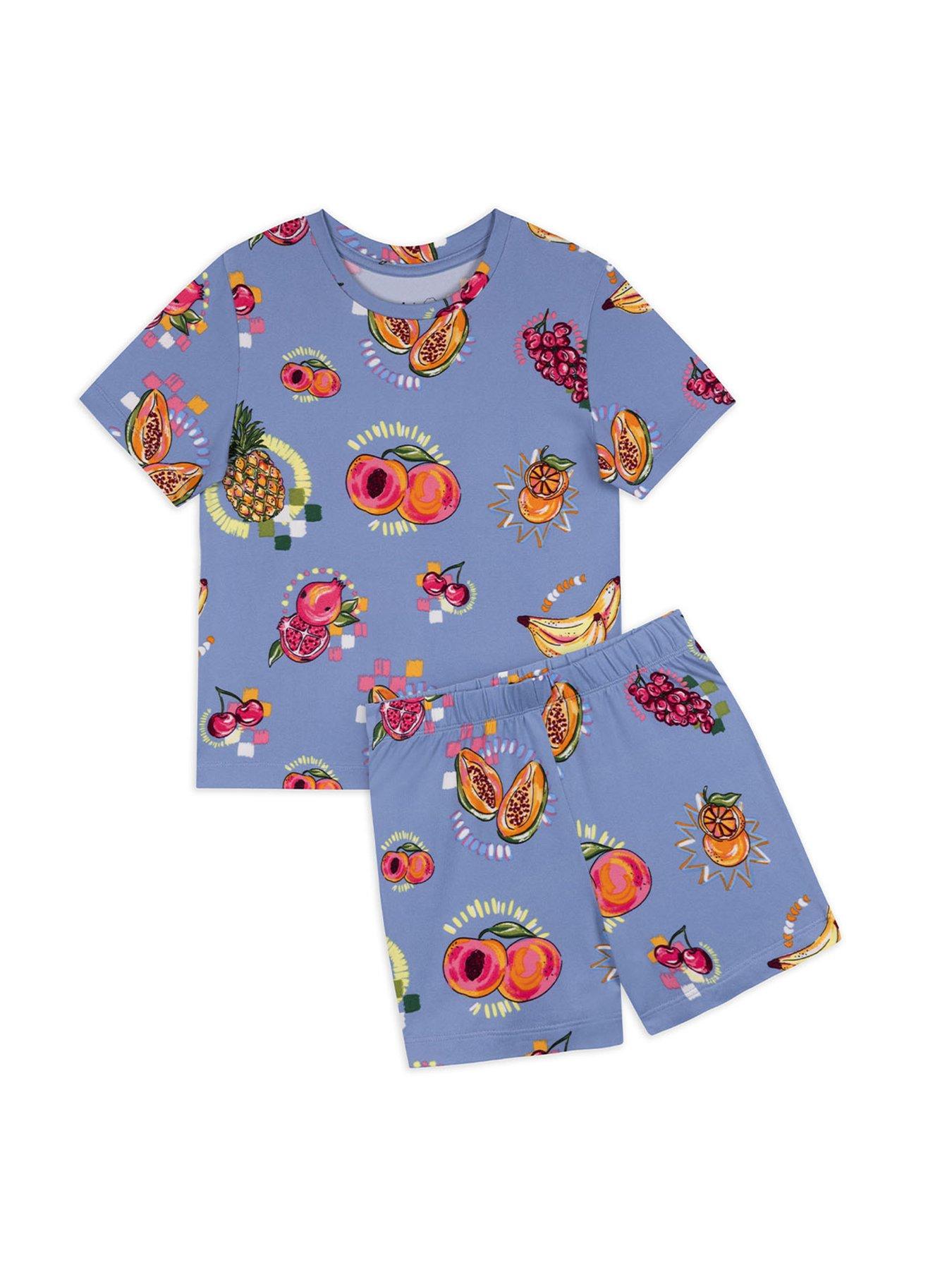 Image 6 of 7 of CHELSEA PEERS Kids Fruit Print Shorty Pyjamas - Blue