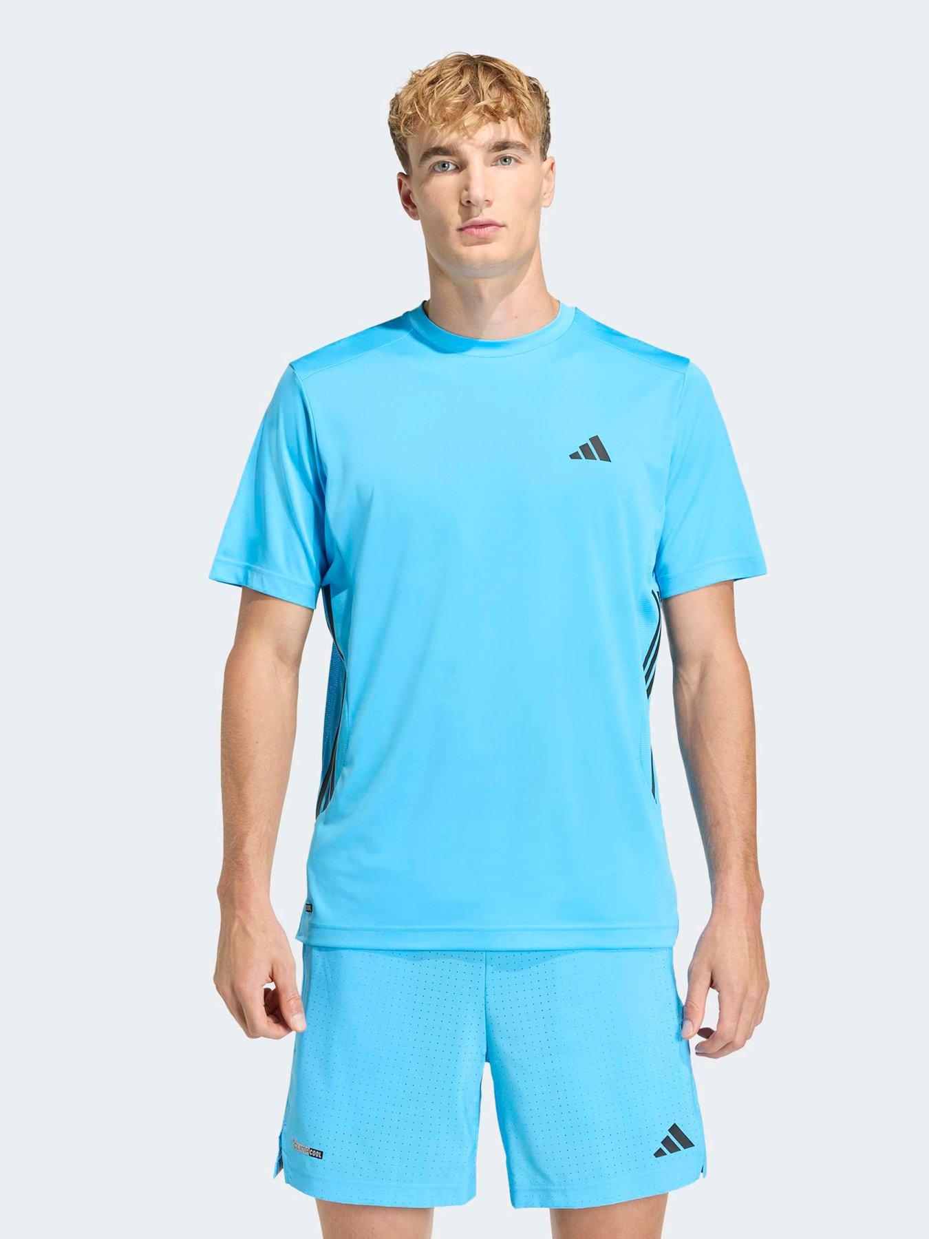 adidas Mens Training Tech 3 Stripe Tee - Blue