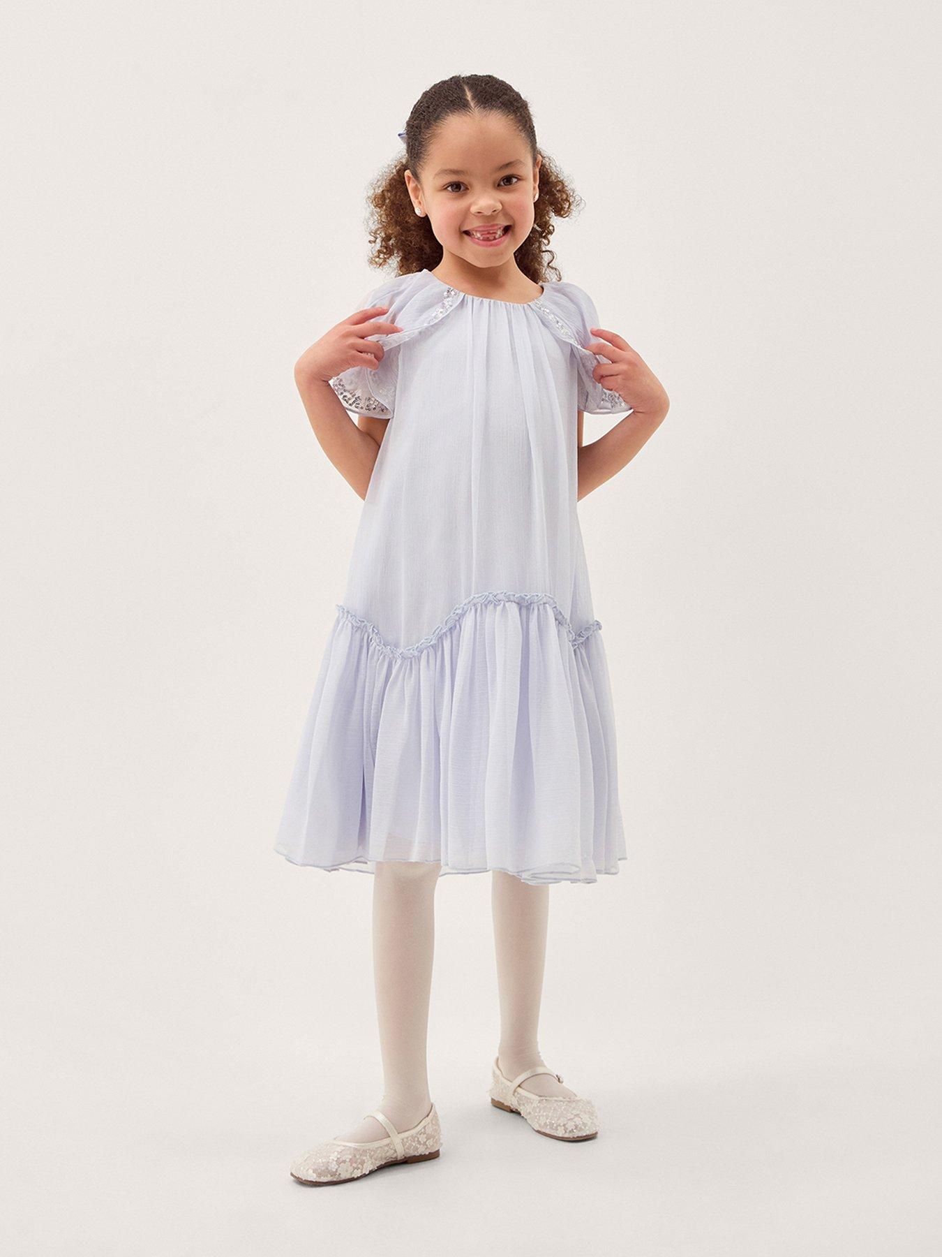 Image 1 of 5 of Monsoon Girls Elena Sparkle Swing Dress - Pale Blue