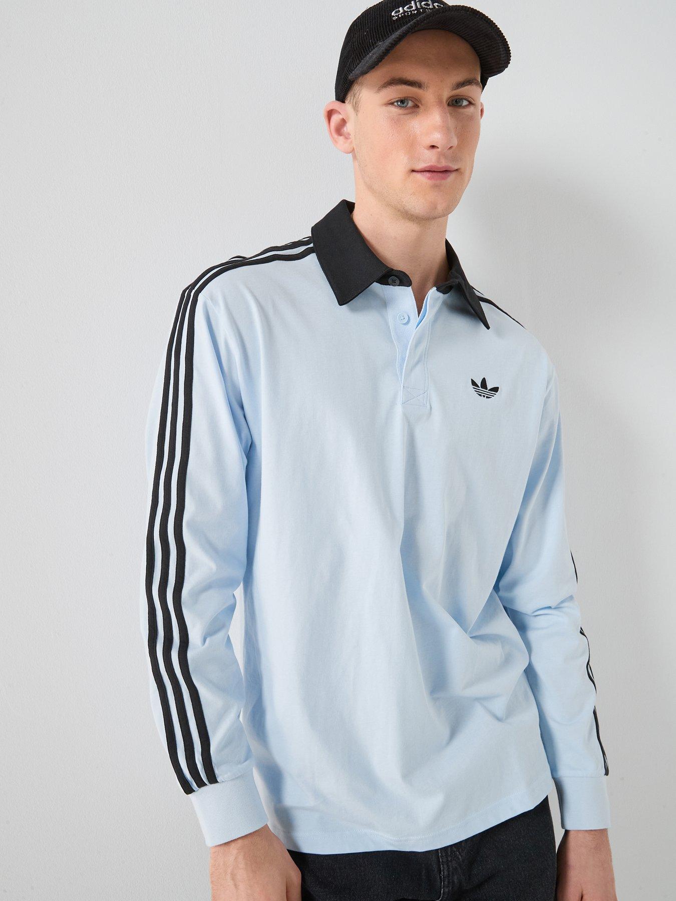 adidas Originals Men's 3-Stripes Rugby Longsleeve Polo Shirt - Blue