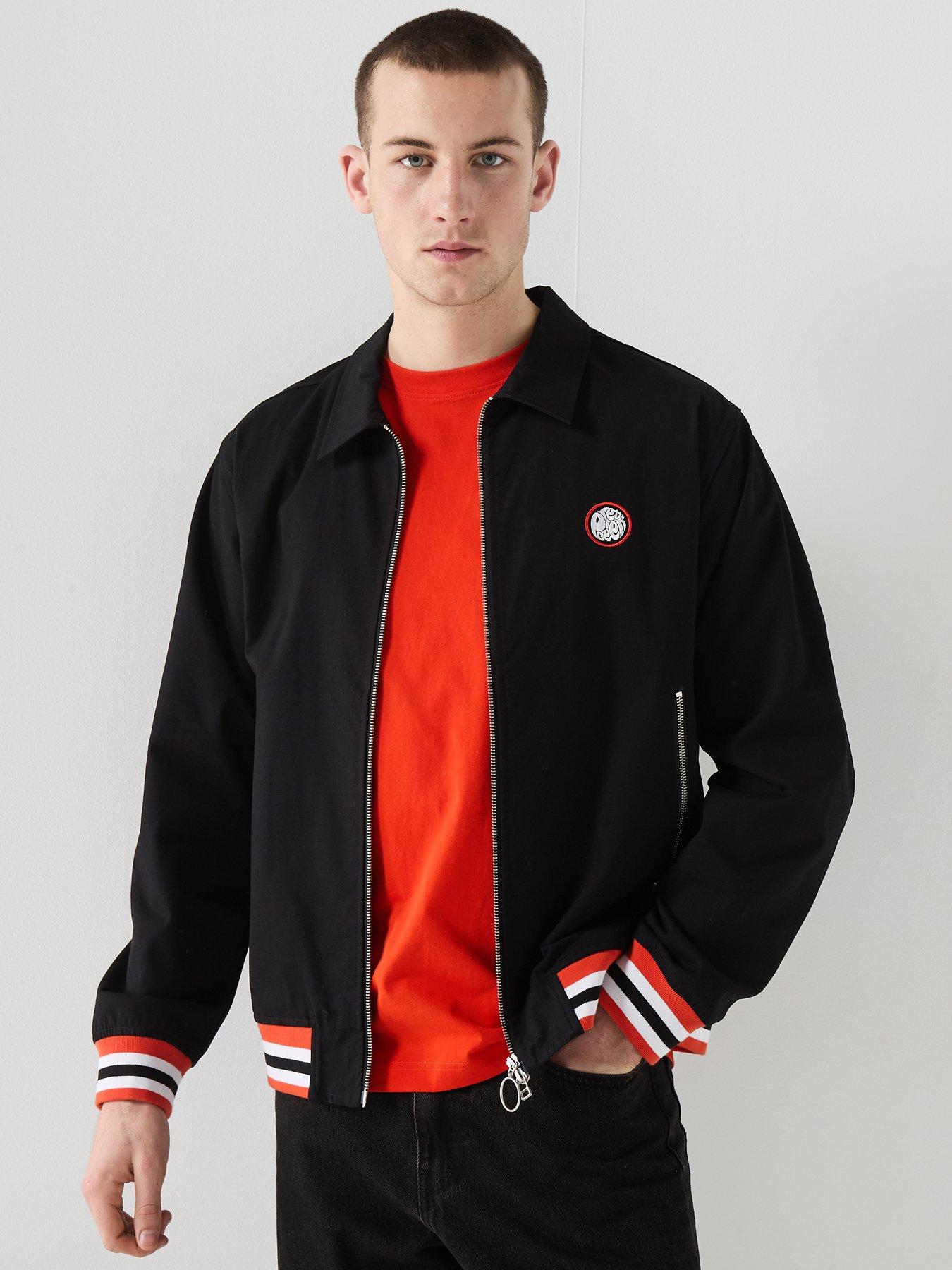 front image of pretty-green-stratosphere-zip-bomber-jacket-black
