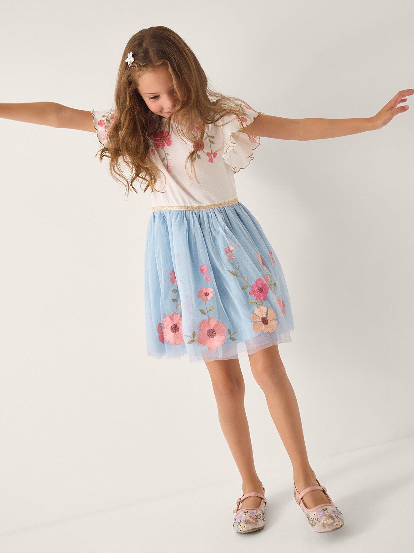 Monsoon Girls 3d Flower Disco Dress - Blue