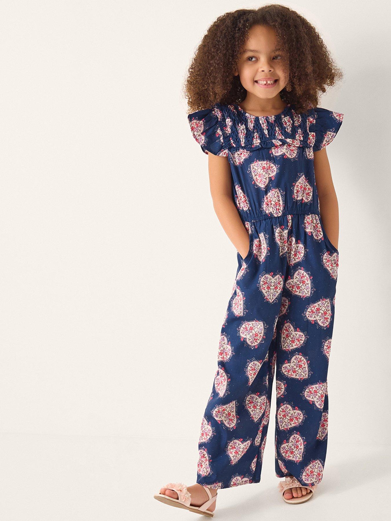 Monsoon Girls Heart Print Jumpsuit - Navy