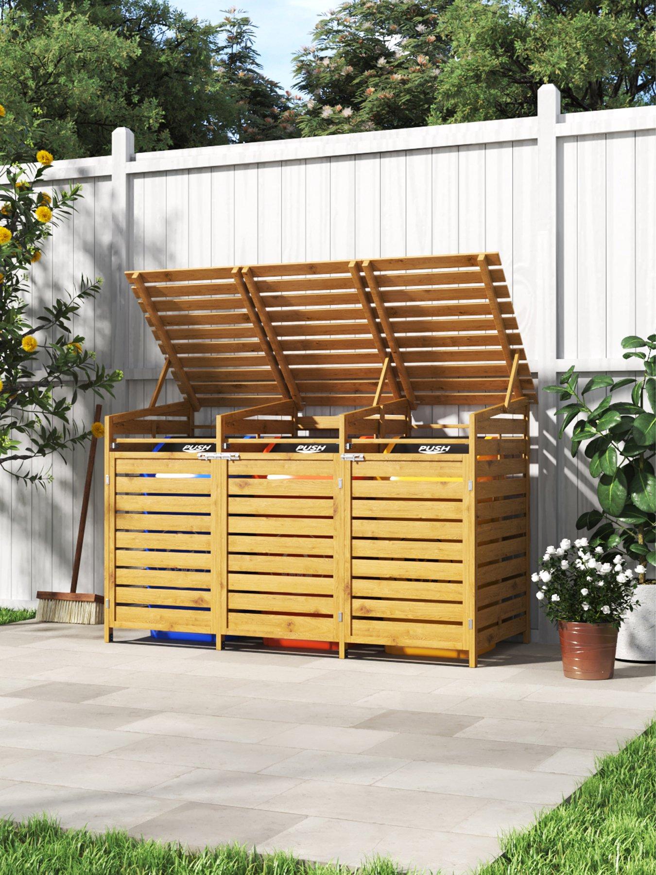 Image 1 of 7 of Living and Home 3 Doors Outdoor Spruce Wood Trash Can Storage Shed
