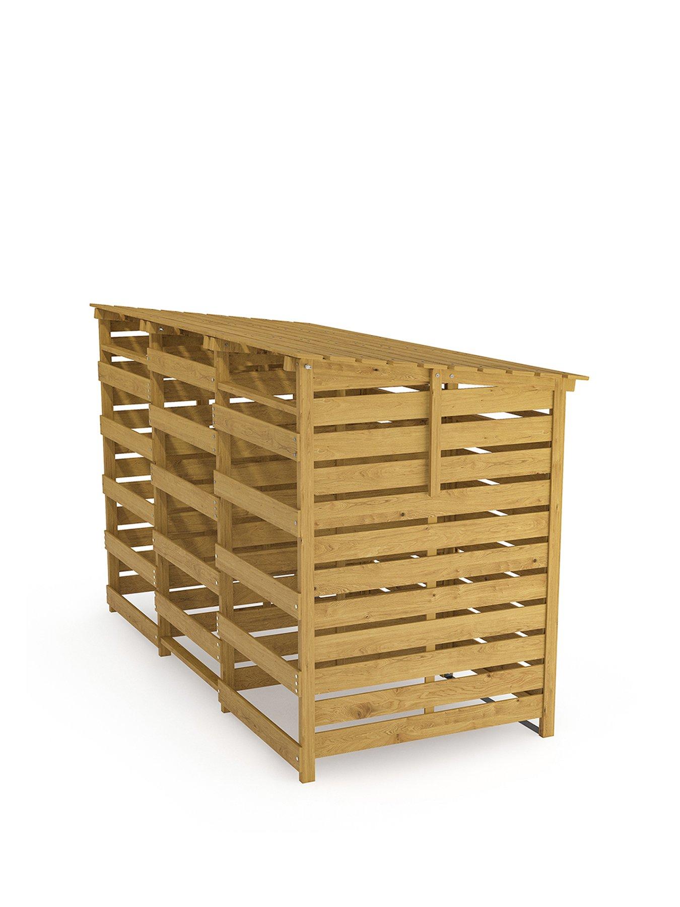 Image 2 of 7 of Living and Home 3 Doors Outdoor Spruce Wood Trash Can Storage Shed