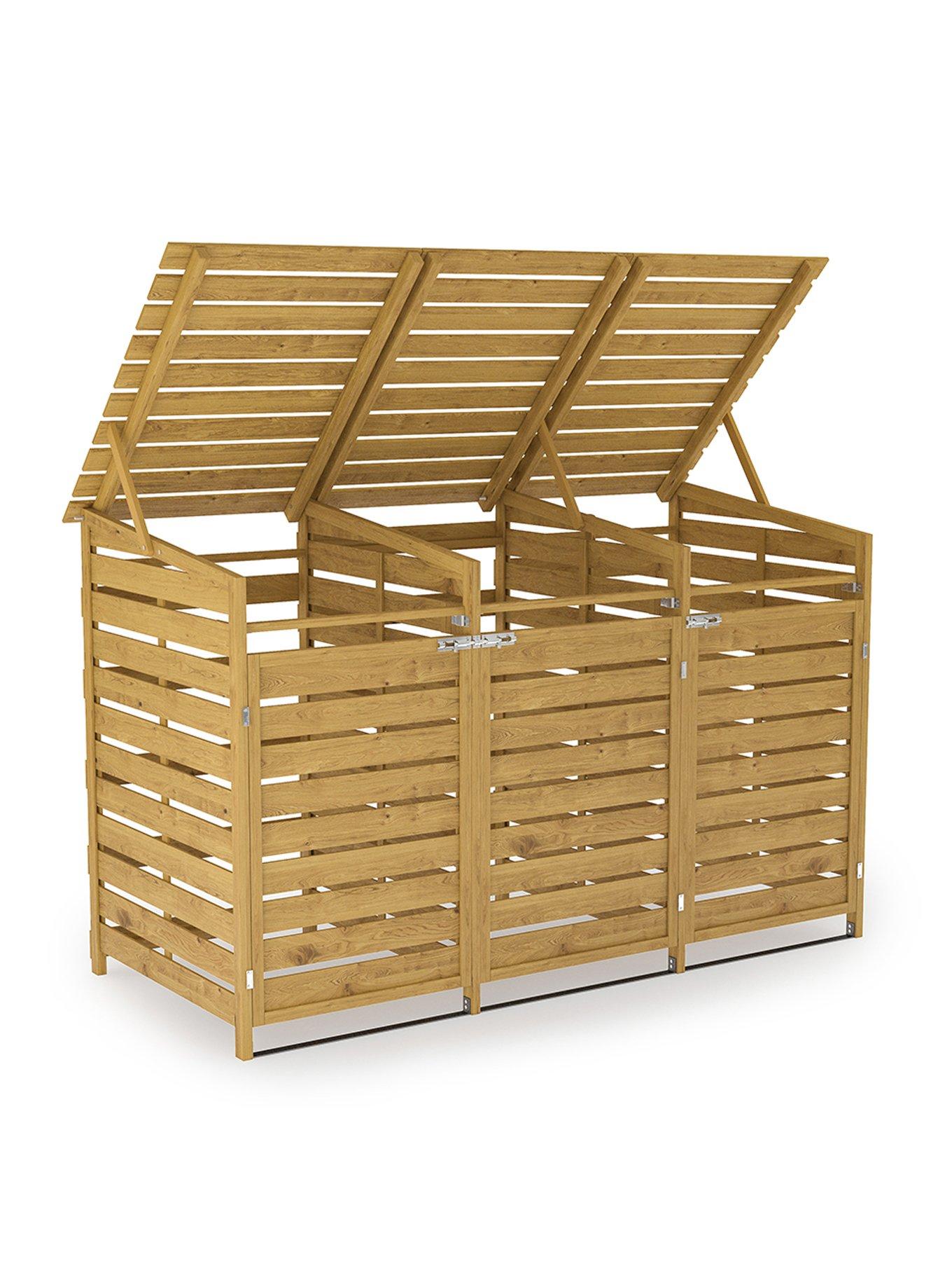 Image 3 of 7 of Living and Home 3 Doors Outdoor Spruce Wood Trash Can Storage Shed