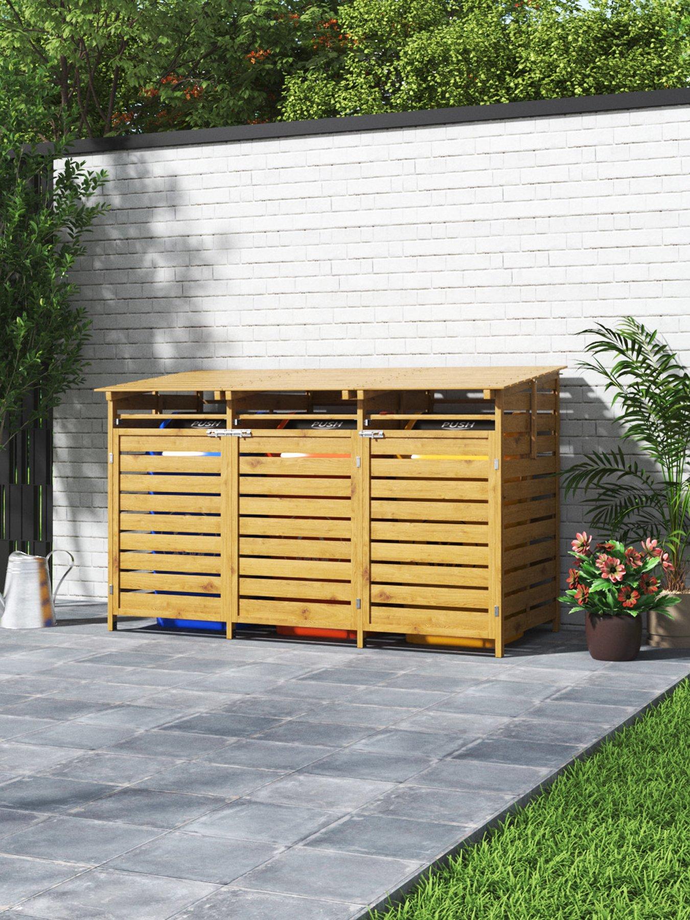 Image 4 of 7 of Living and Home 3 Doors Outdoor Spruce Wood Trash Can Storage Shed