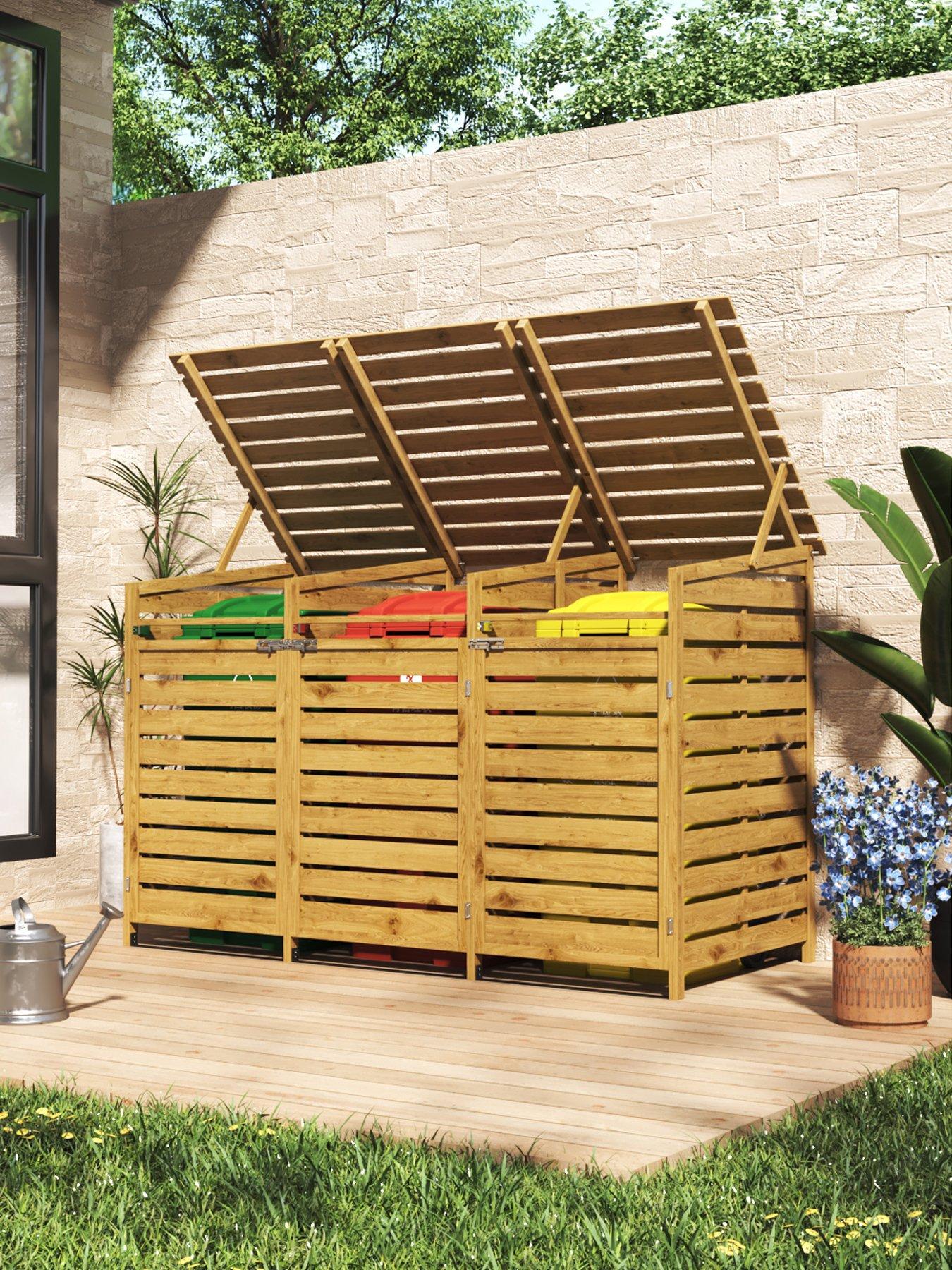 Image 5 of 7 of Living and Home 3 Doors Outdoor Spruce Wood Trash Can Storage Shed