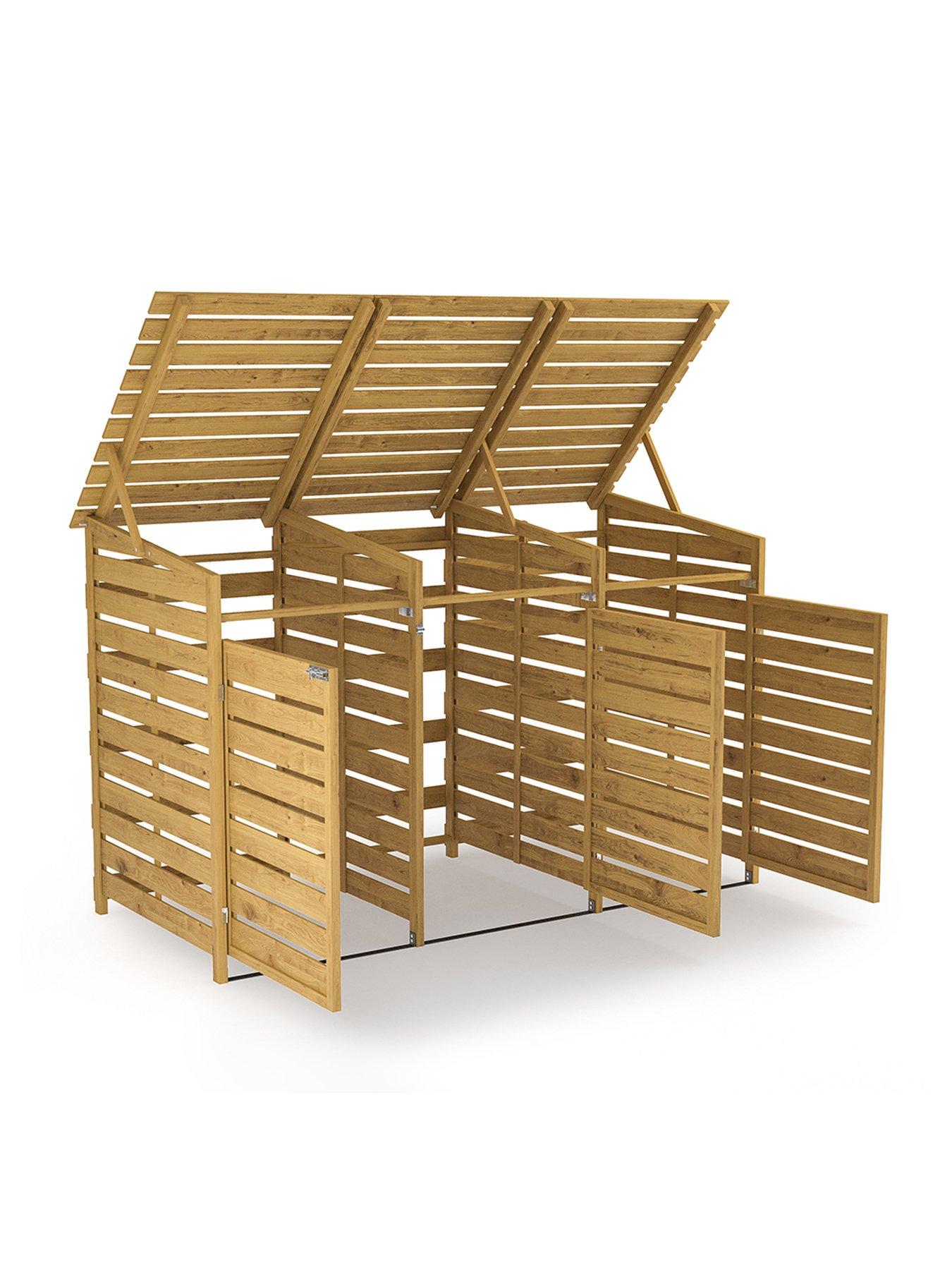 Image 6 of 7 of Living and Home 3 Doors Outdoor Spruce Wood Trash Can Storage Shed