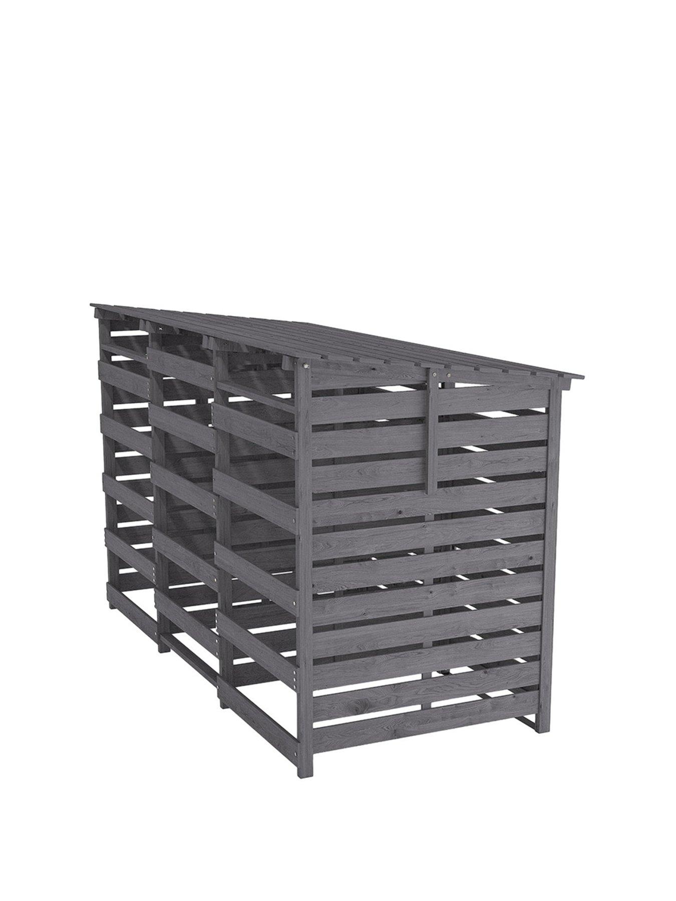 Image 2 of 7 of Living and Home 3-Door Outdoor Spruce Wood Garbage Can Storage Shed Grey