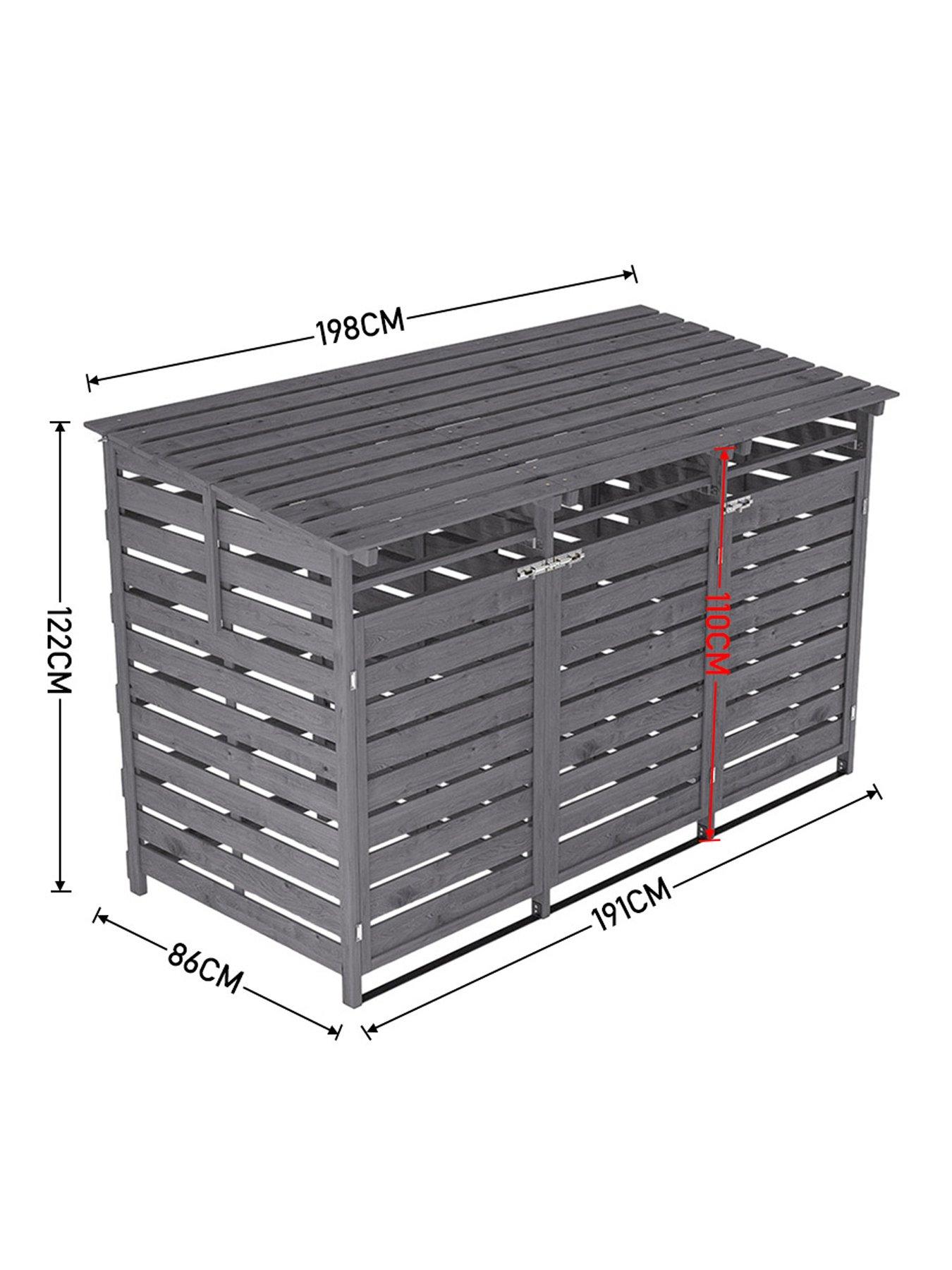 Image 7 of 7 of Living and Home 3-Door Outdoor Spruce Wood Garbage Can Storage Shed Grey