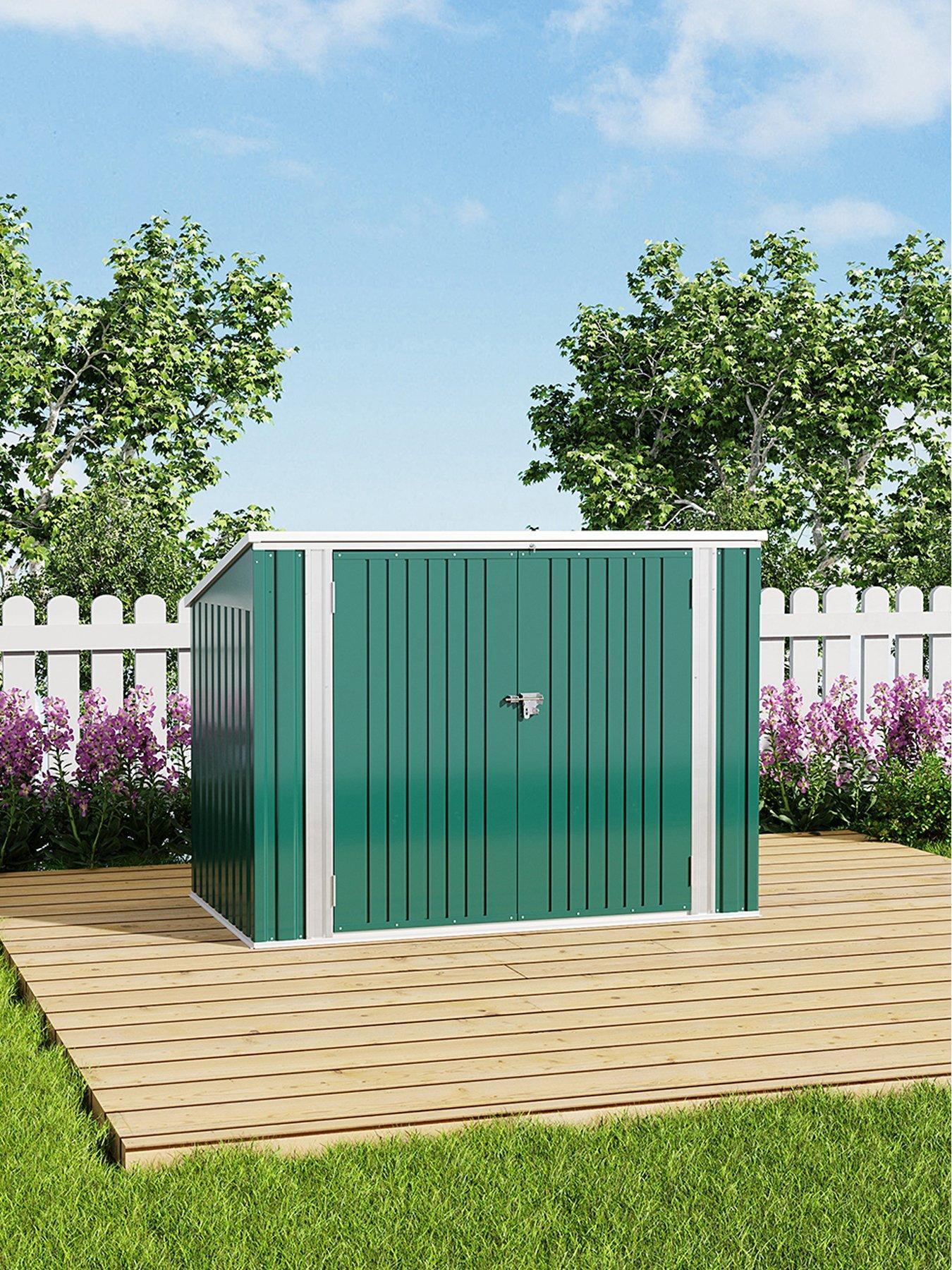 Image 4 of 7 of Living and Home 5 x 3 ft Garden Metal Shed Double Wheelie Bin Store Green
