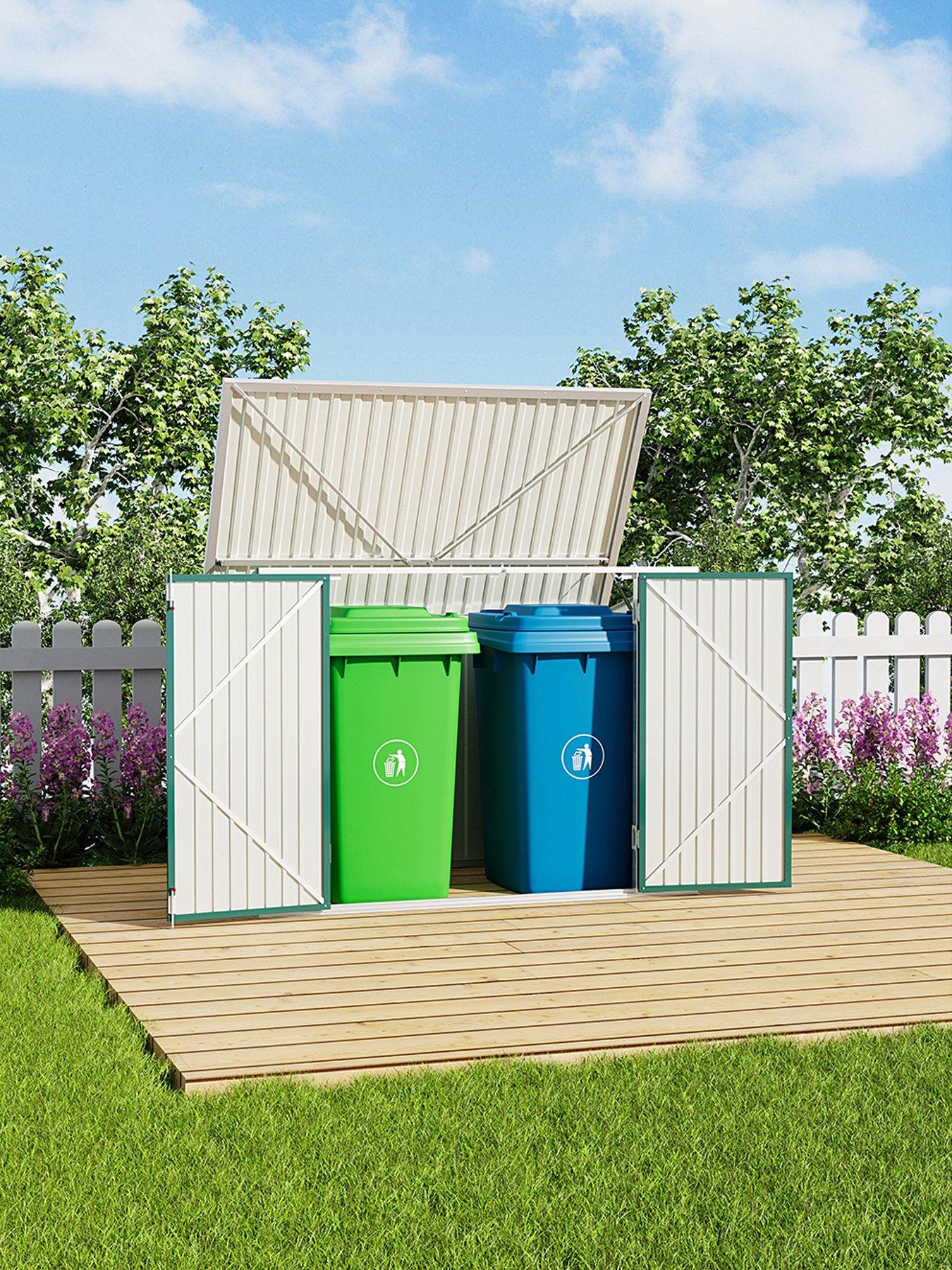Image 5 of 7 of Living and Home 5 x 3 ft Garden Metal Shed Double Wheelie Bin Store Green