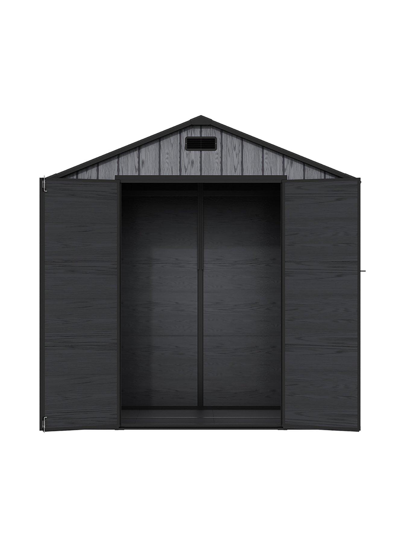 Image 3 of 7 of Living and Home 8x4ft Plastic Grey Wood Grain Garden Storage Apex Shed with Floor