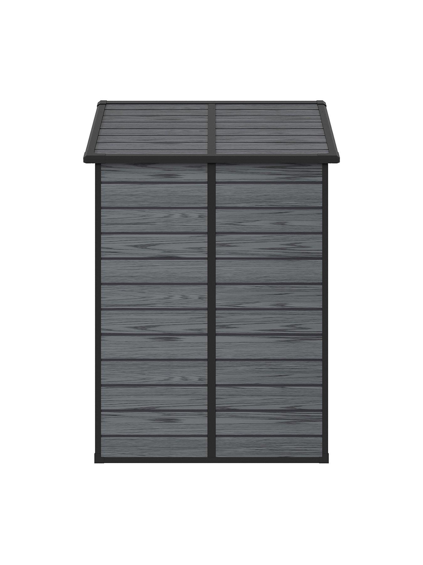 Image 4 of 7 of Living and Home 8x4ft Plastic Grey Wood Grain Garden Storage Apex Shed with Floor