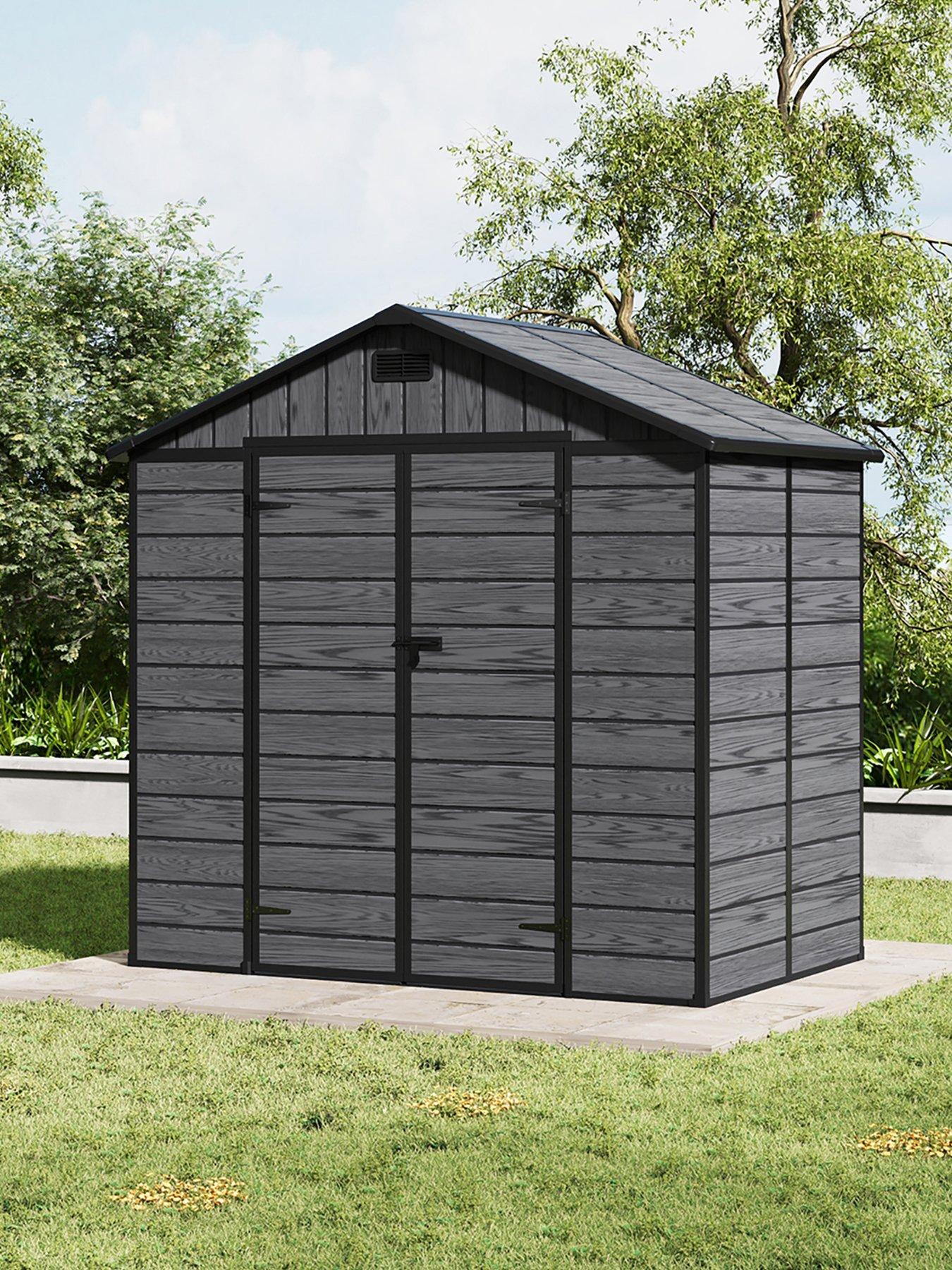 Image 5 of 7 of Living and Home 8x4ft Plastic Grey Wood Grain Garden Storage Apex Shed with Floor