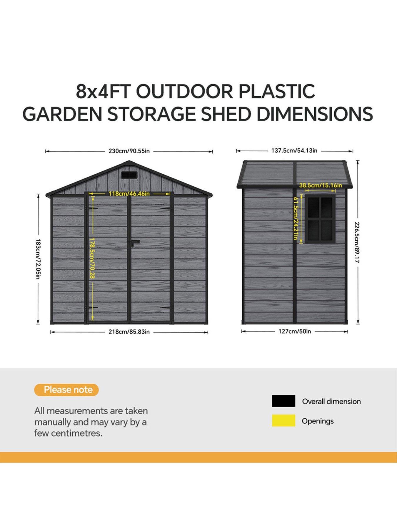 Image 7 of 7 of Living and Home 8x4ft Plastic Grey Wood Grain Garden Storage Apex Shed with Floor