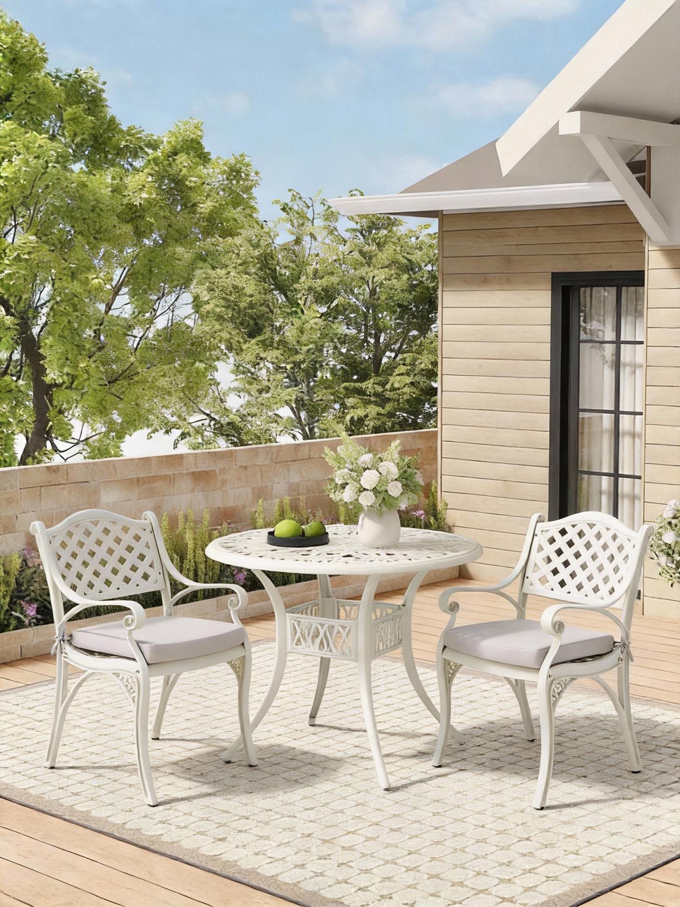 Living and Home Set of 3 Cast Aluminum Garden Bistro Set with Cushions