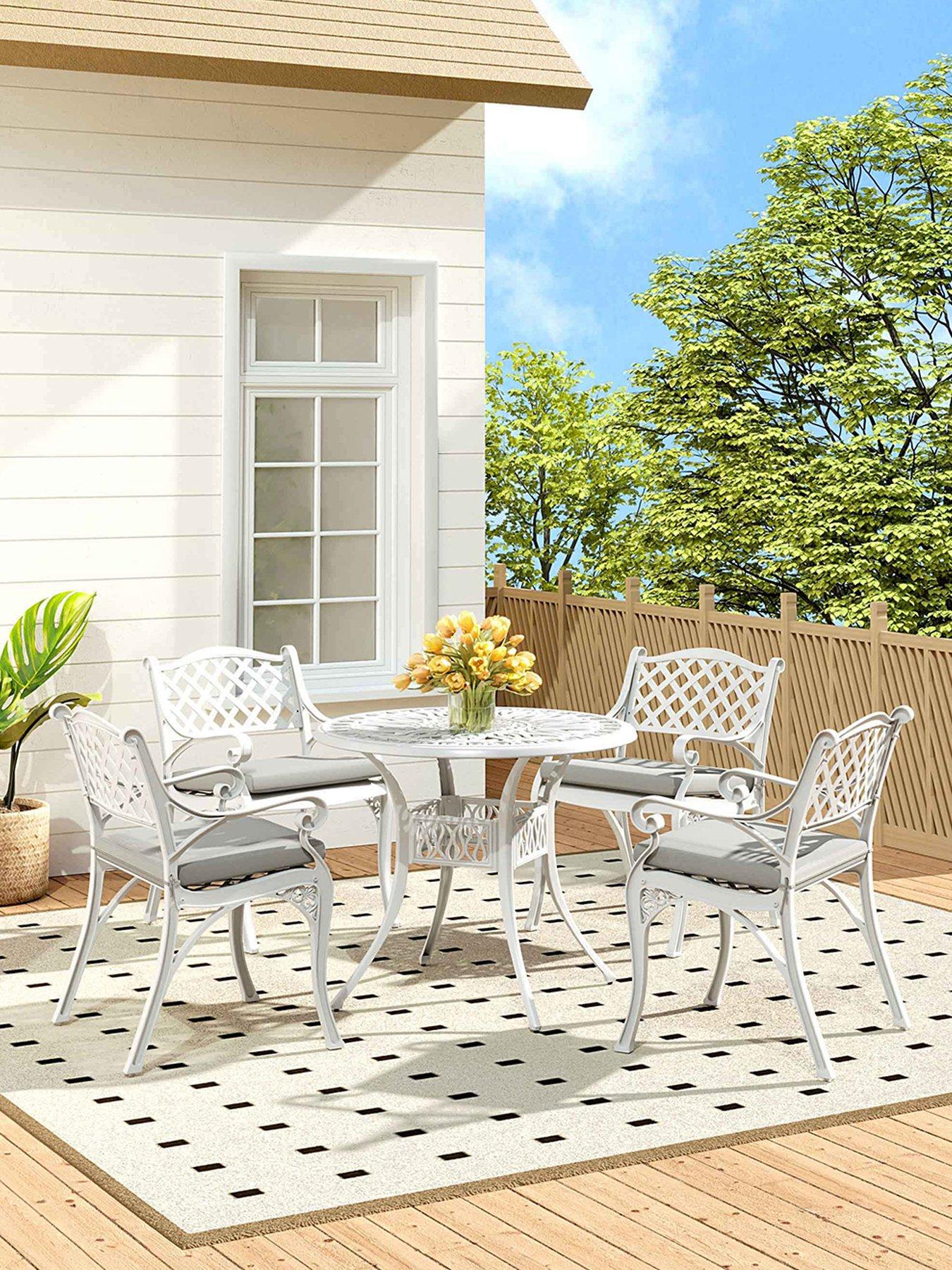Living and Home Set of 5 Cast Aluminum Garden Bistro Set with Cushions