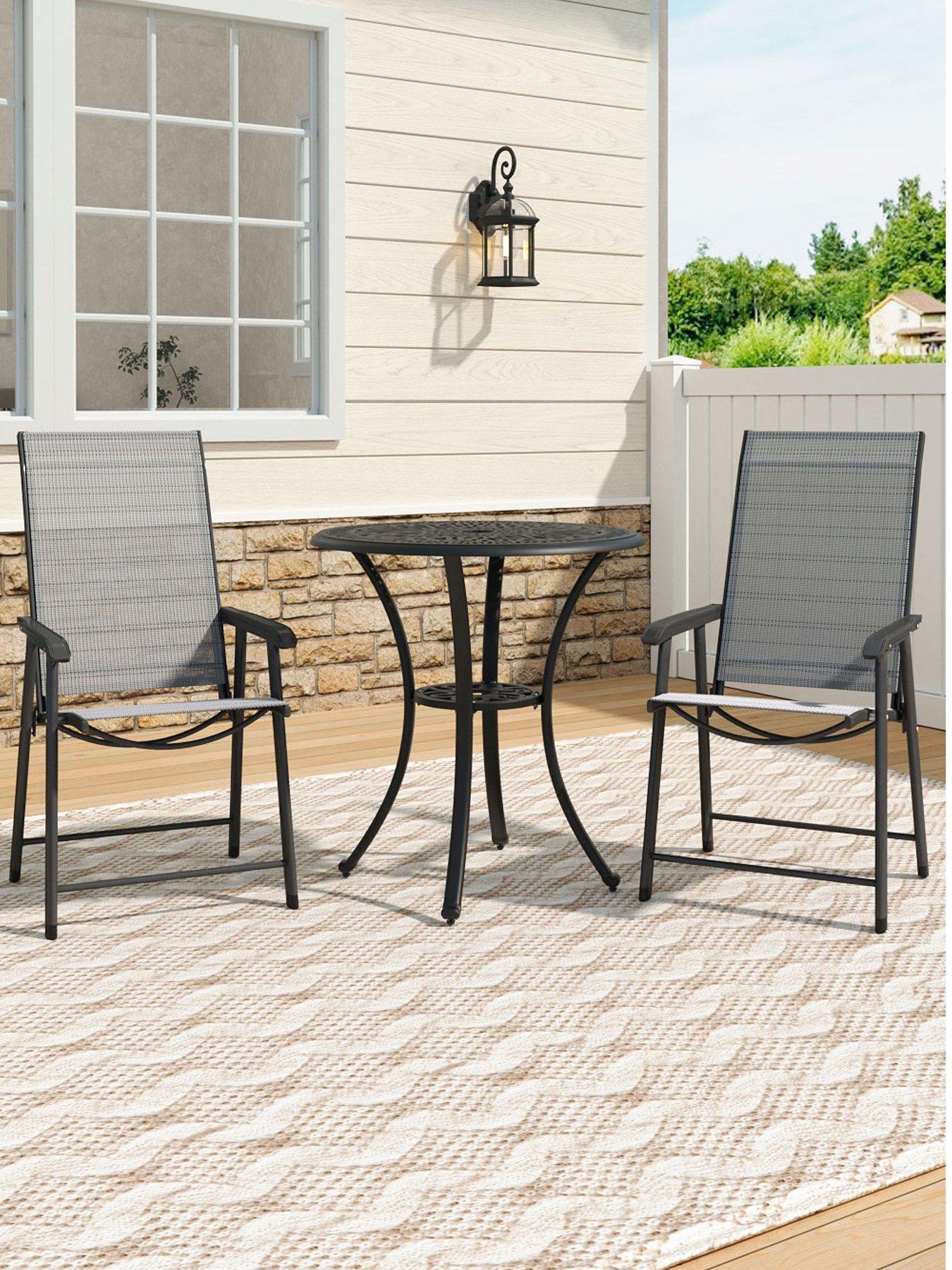 Living and Home Round Patio Dining Table with 2 Piece Foldable Chairs