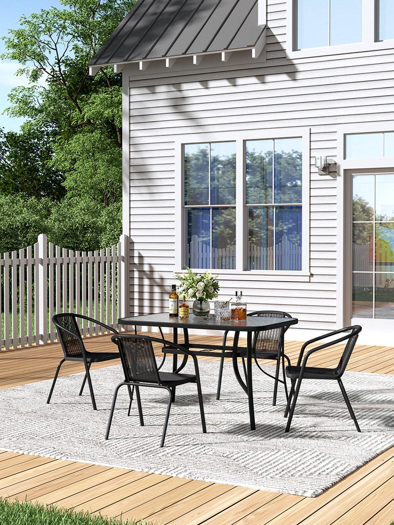 Living and Home Outdoor Tempered Glass Coffee Table with 4 Rattan Chairs