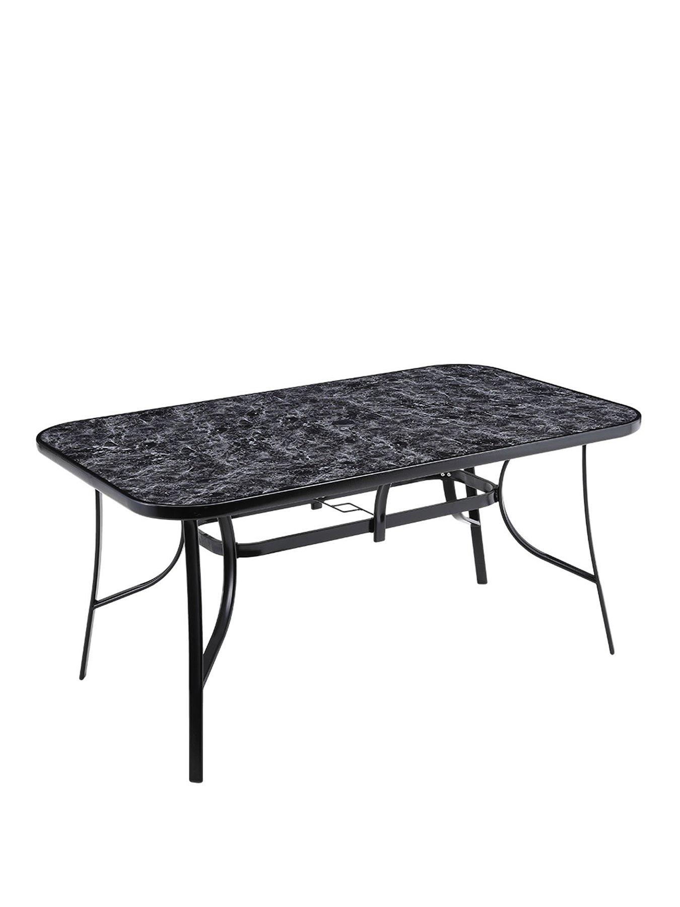  image of living-and-home-garden-marble-pattern-table-with-6-rattan-stackable-chairs
