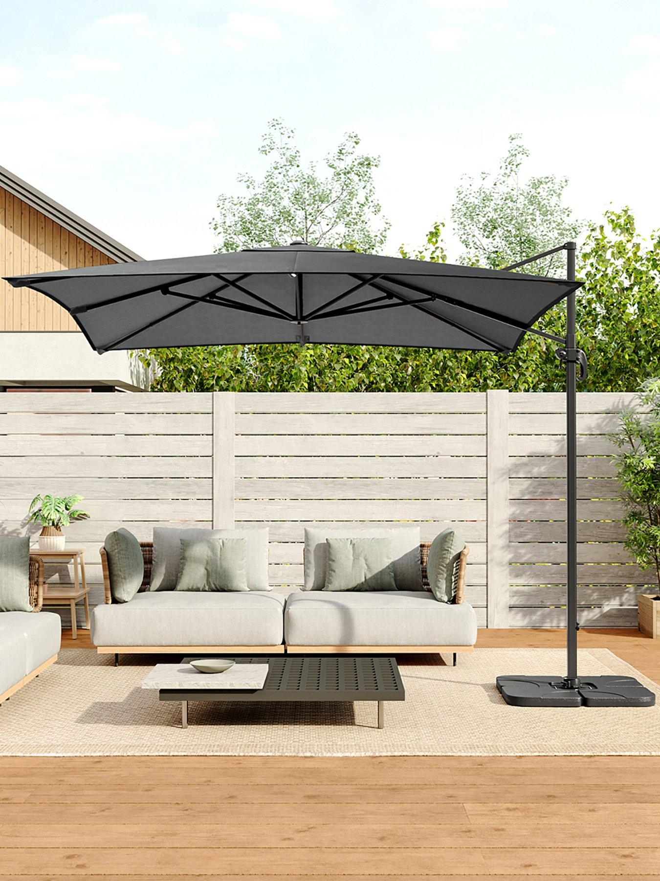 Living and Home 3M Rotating Outdoor Cantilever Parasol with Base Dark Grey