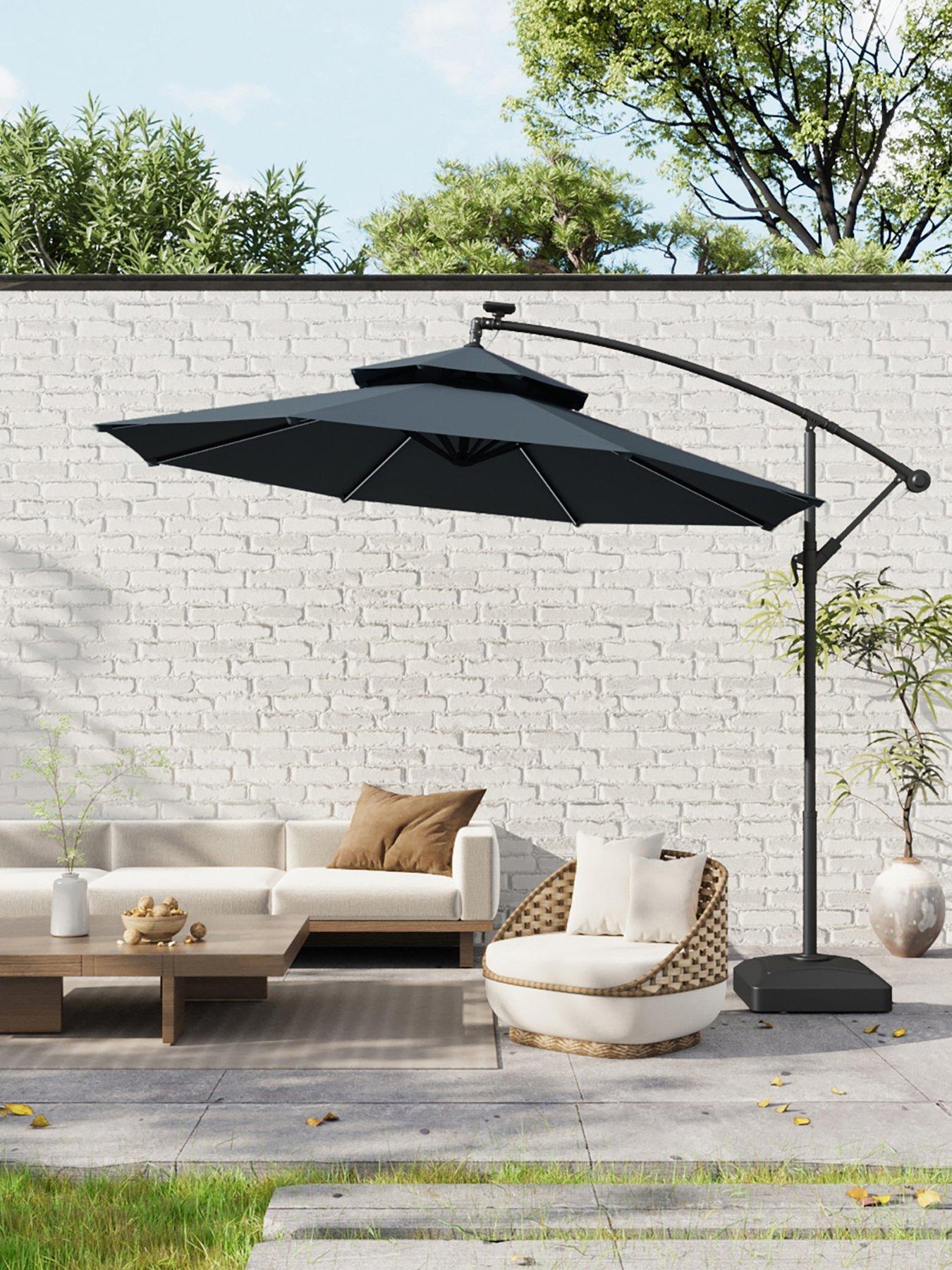 Living and Home 3M Double-Top Cantilever Lighted Parasol with Fillable Base on Wheels
