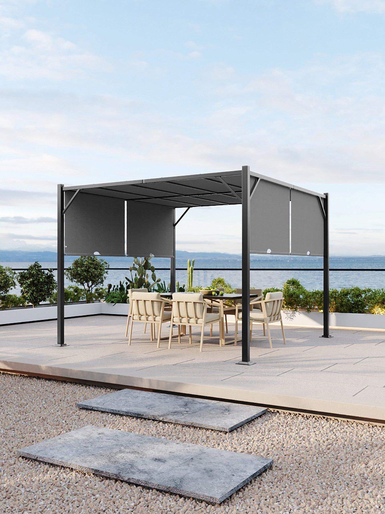 Image 1 of 7 of Living and Home 3 x 3 M Outdoor Garden Retractable Pergola with Canopy Light Grey