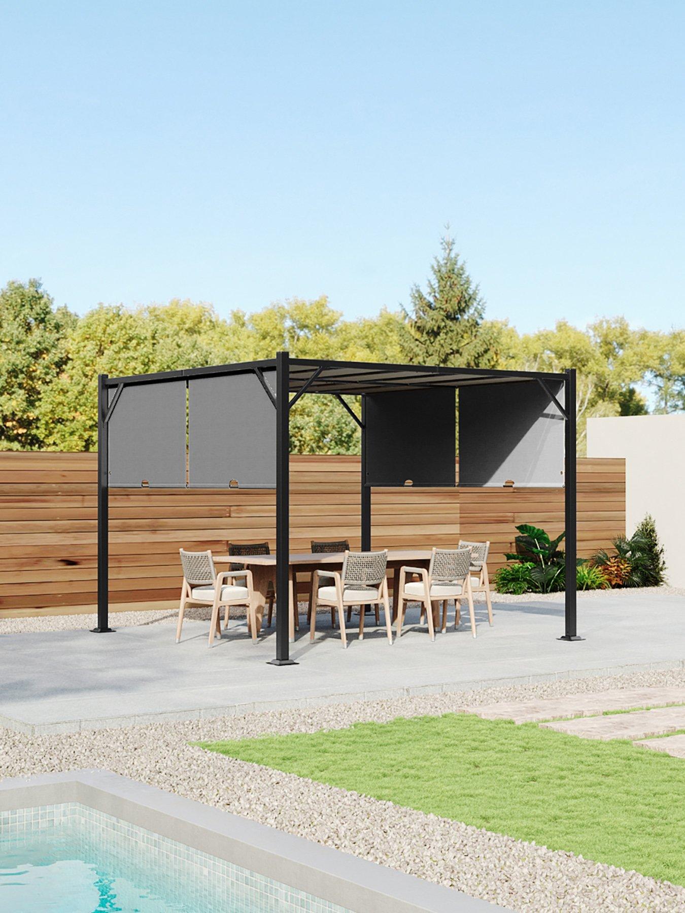 Image 5 of 7 of Living and Home 3 x 3 M Outdoor Garden Retractable Pergola with Canopy Light Grey
