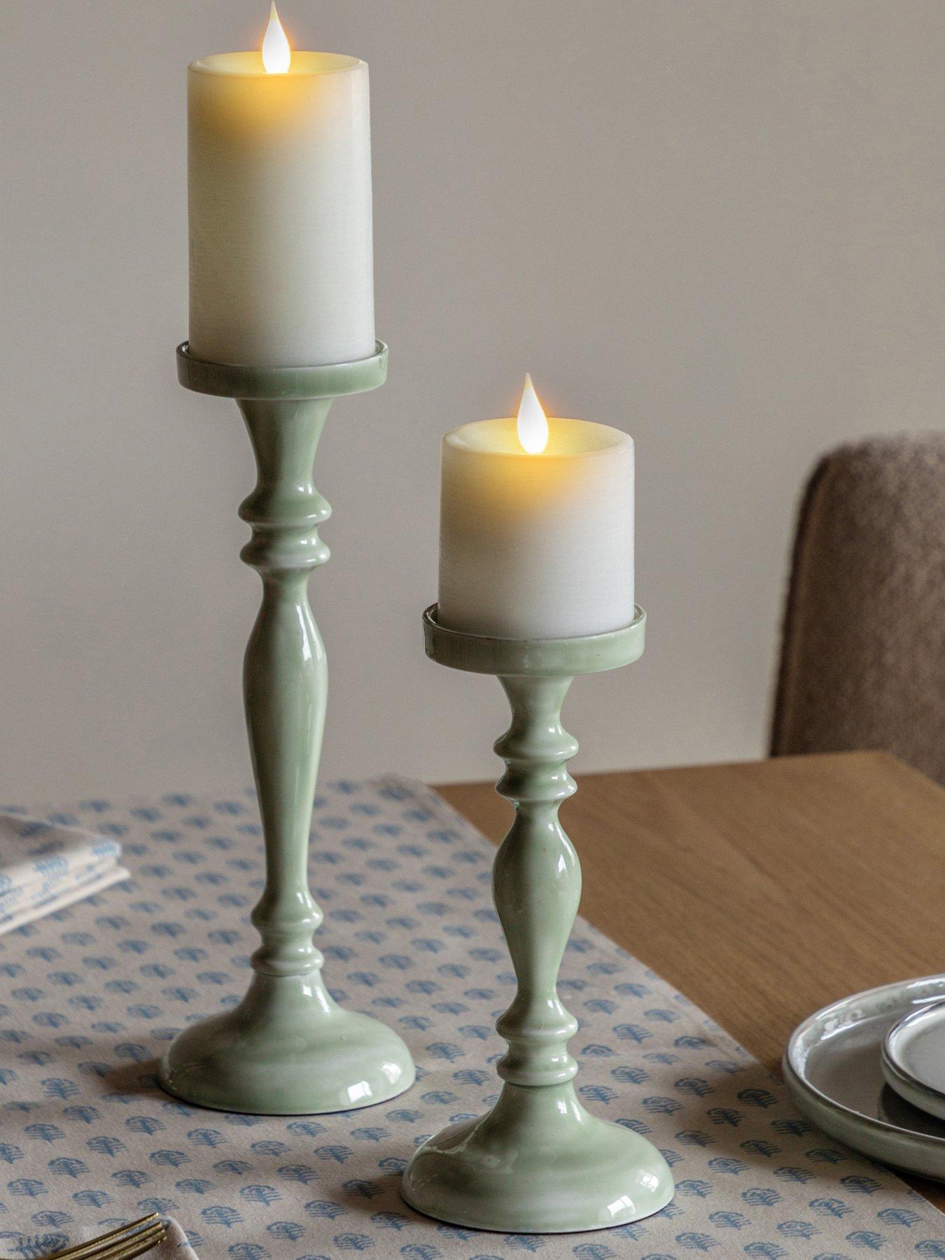 Gallery Direct Set Of 2 Sage Green Faded Candle Holders