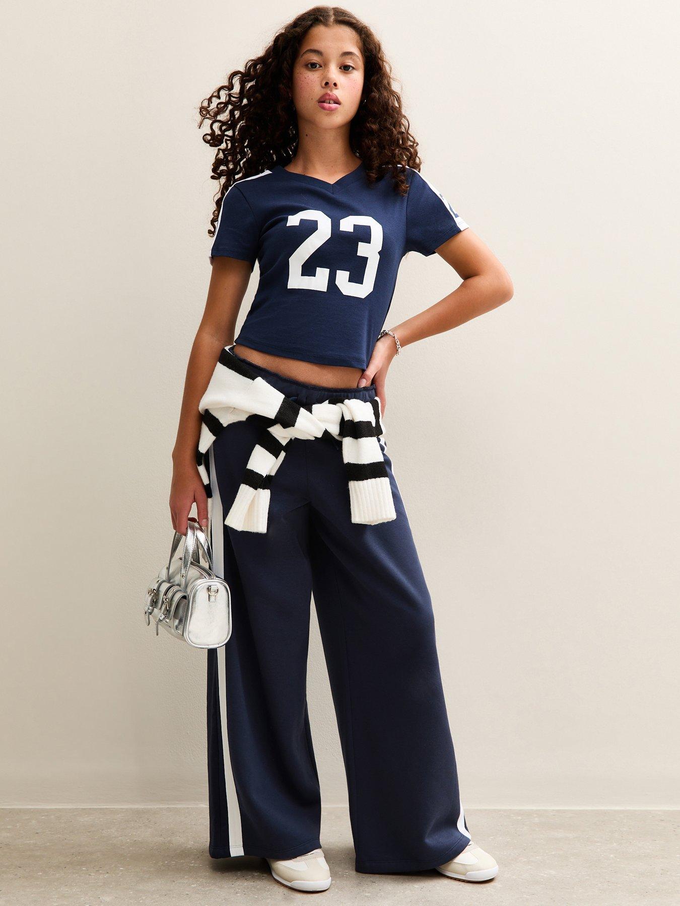 new-look-915-girls-contrast-trim-super-wide-leg-joggers-navy