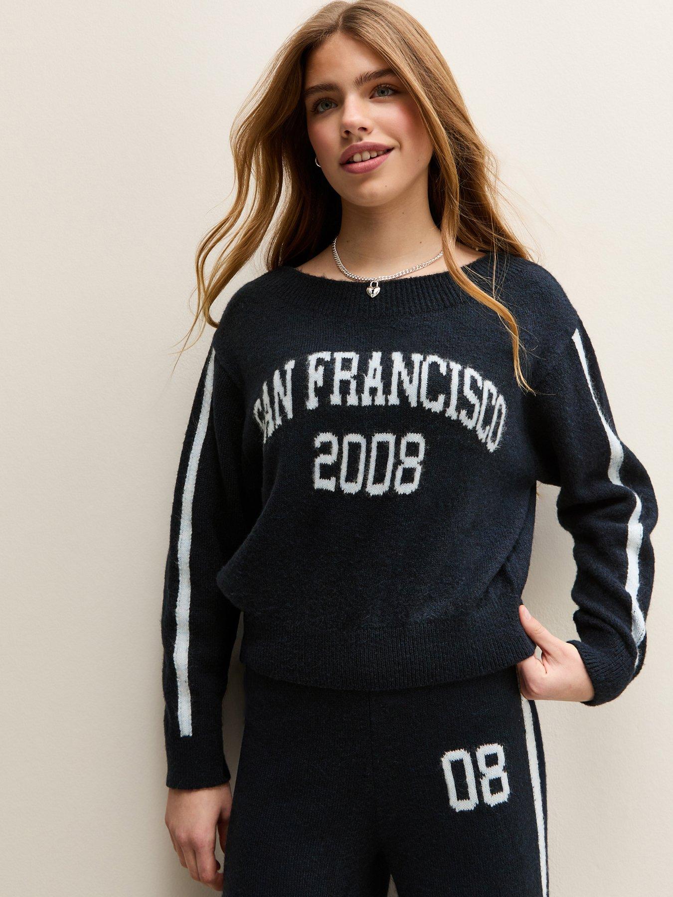 New Look 915 Girls San Francisco Logo Slash Neck Jumper - Navy