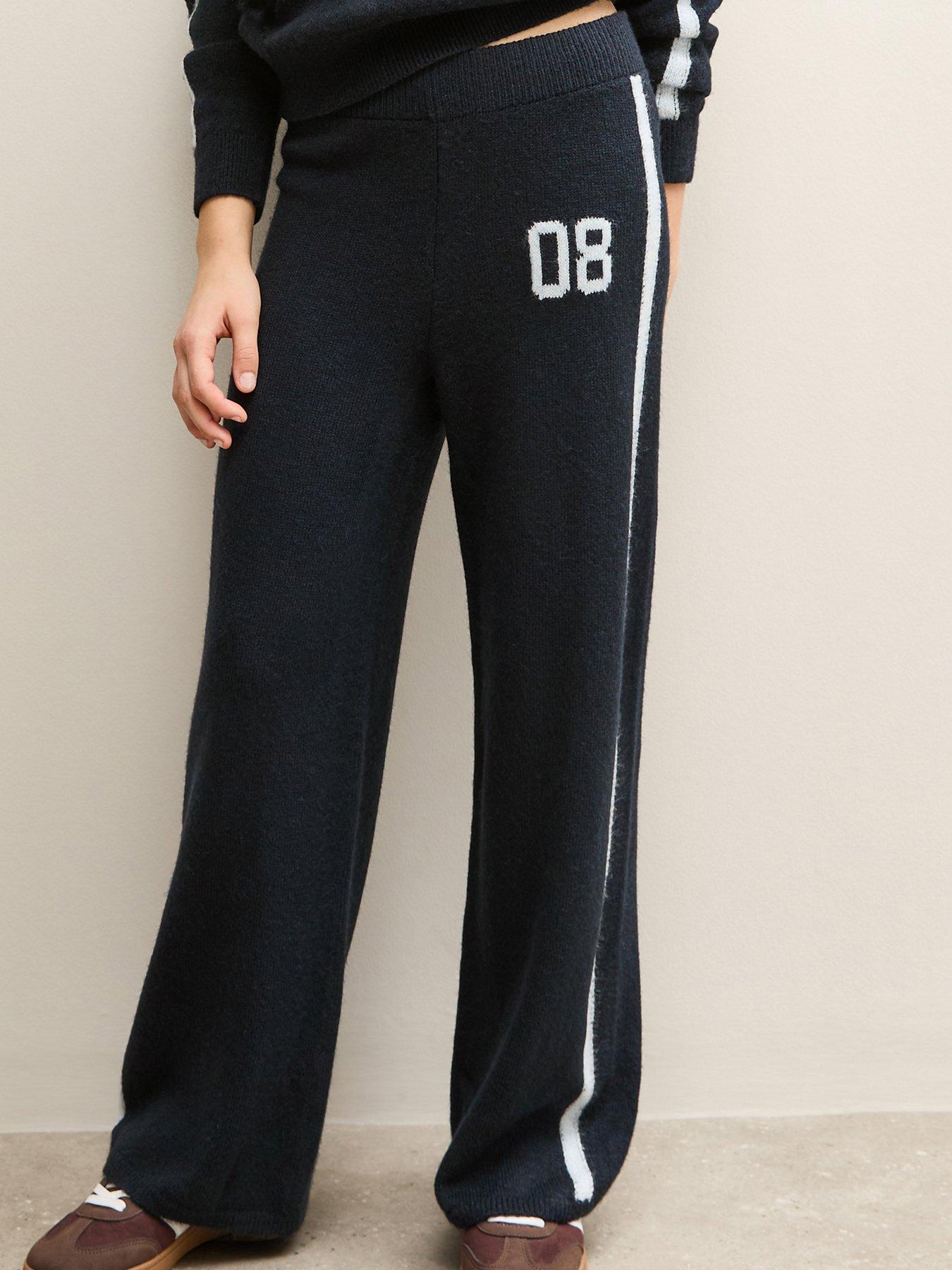 New Look 915 Girls Knit Side Stripe Wide Leg Joggers - Navy