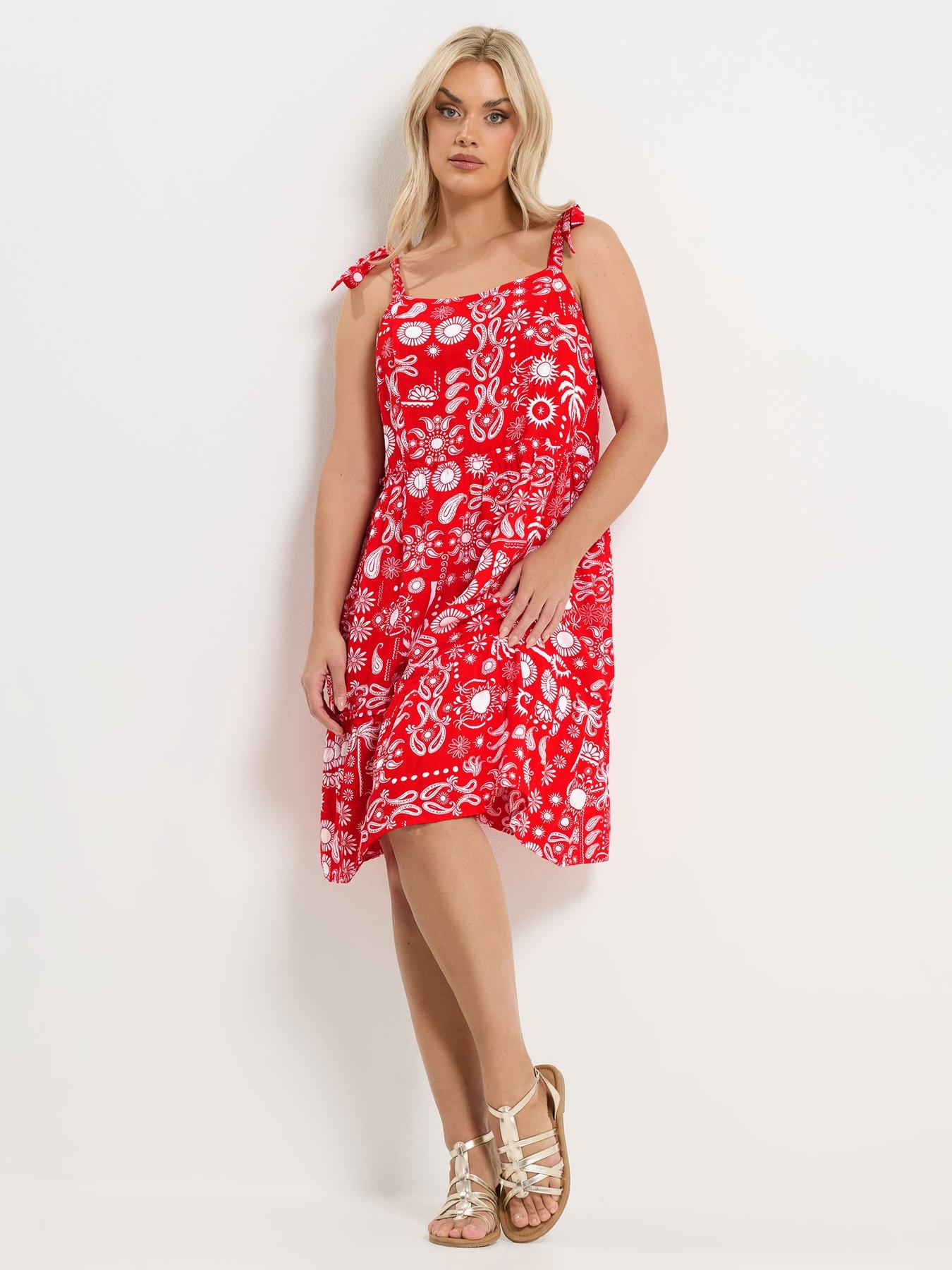 yours-curve-linen-tiered-smock-dress-red