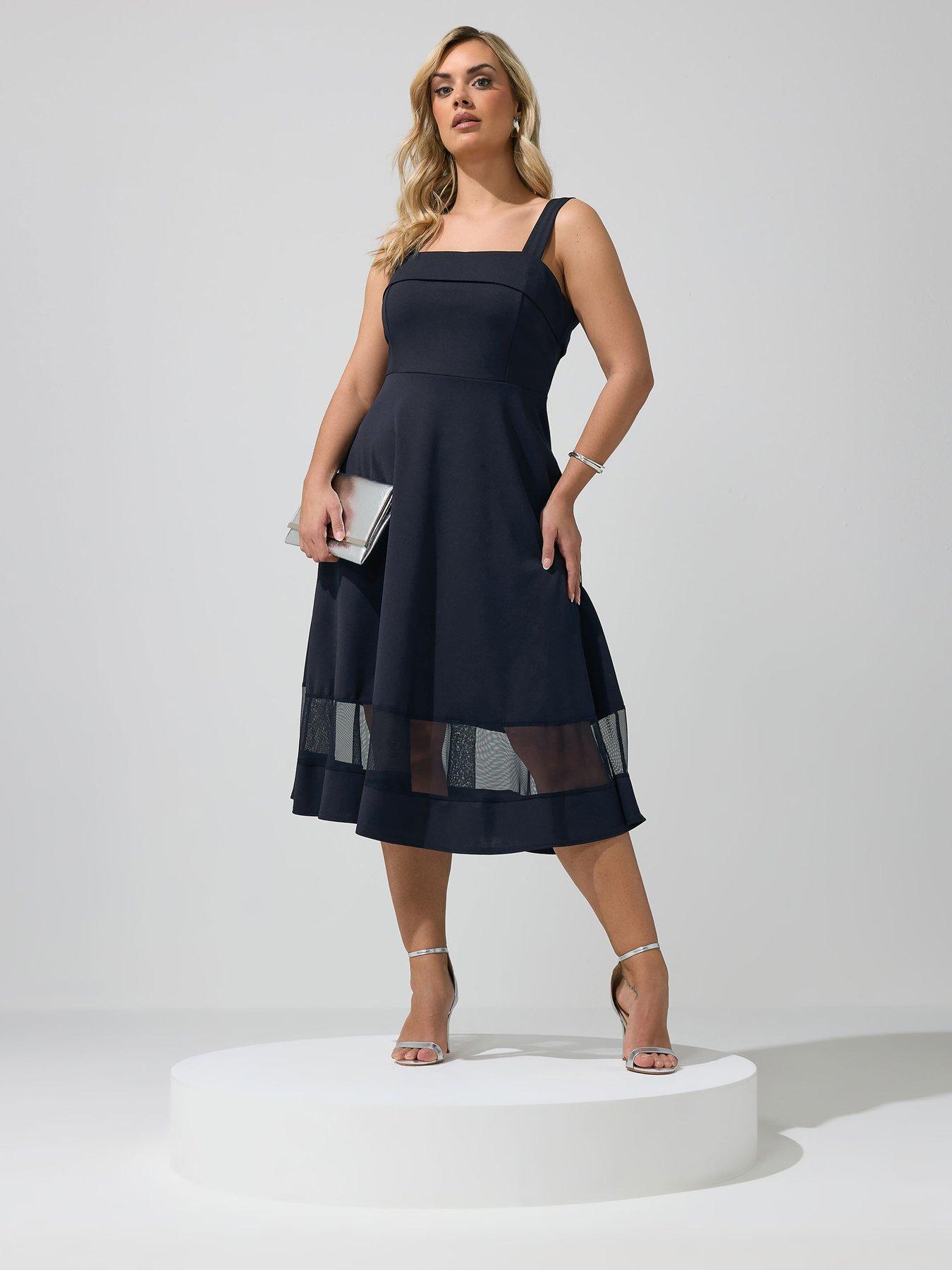 Yours Curve Mesh Insert Cold Shoulder Skater Dress