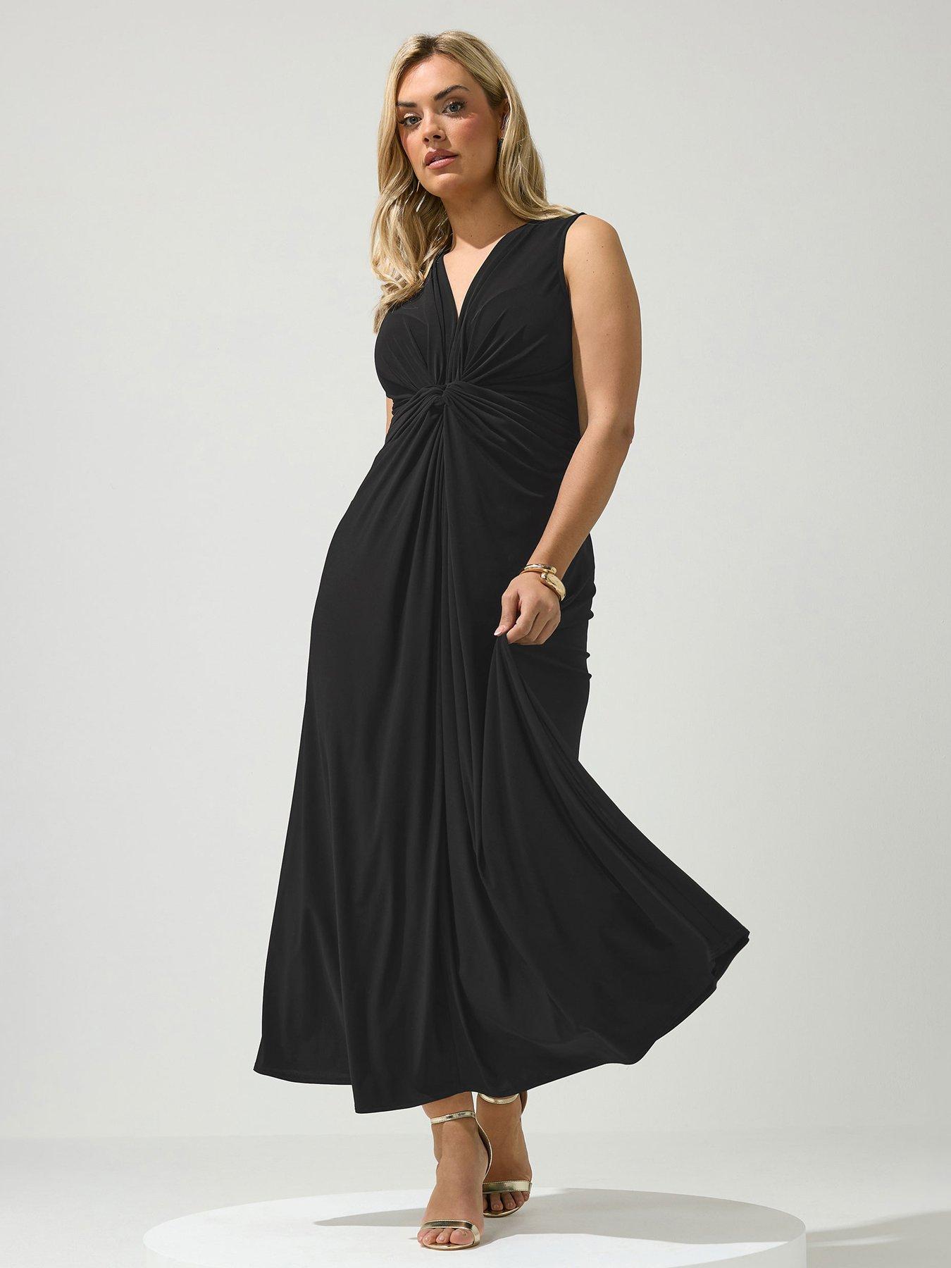 Image 1 of 5 of Yours Curve Knot Front Sleeveless Maxi Dress - Black