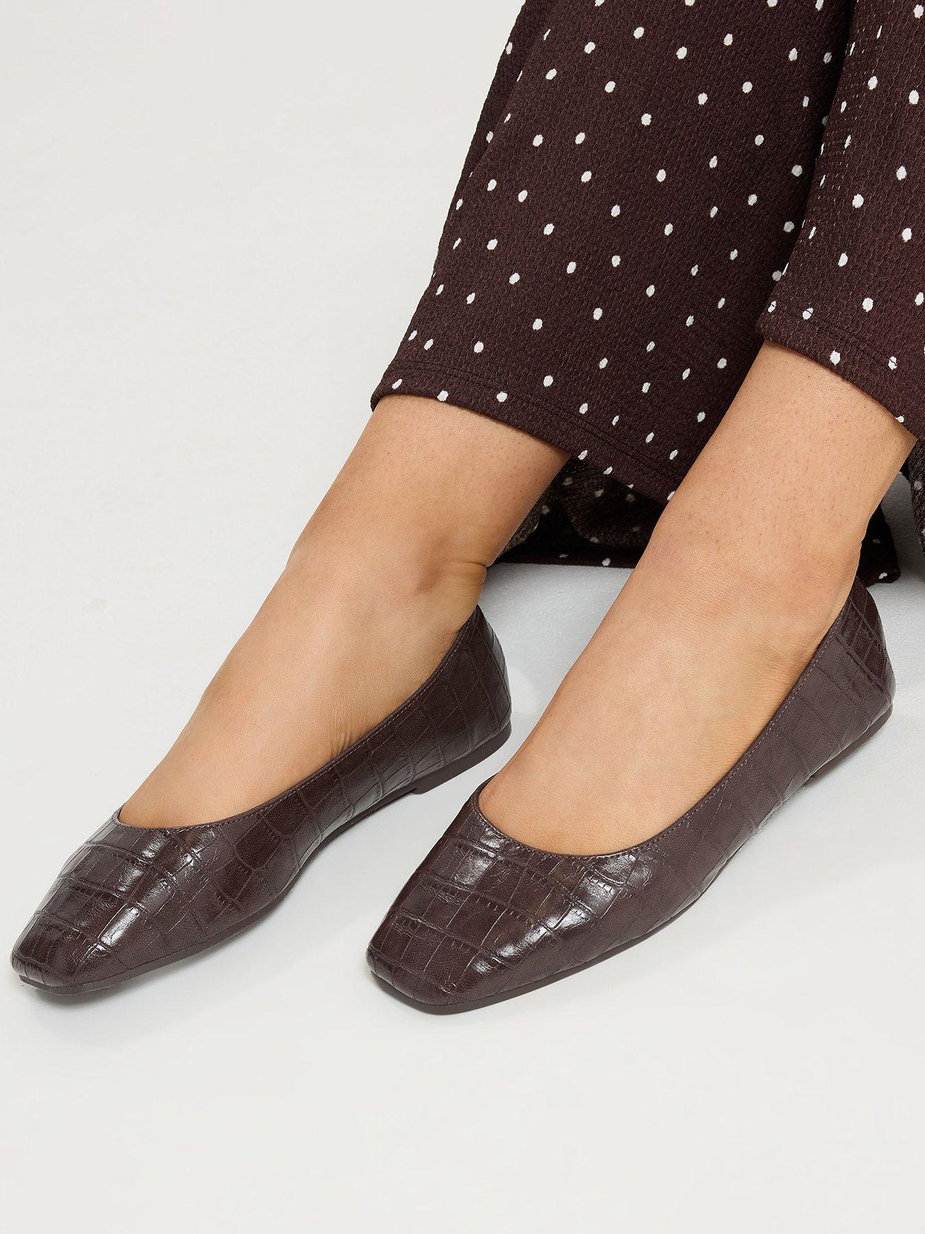  image of yours-wide-fit-square-toe-ballet-pump-brown