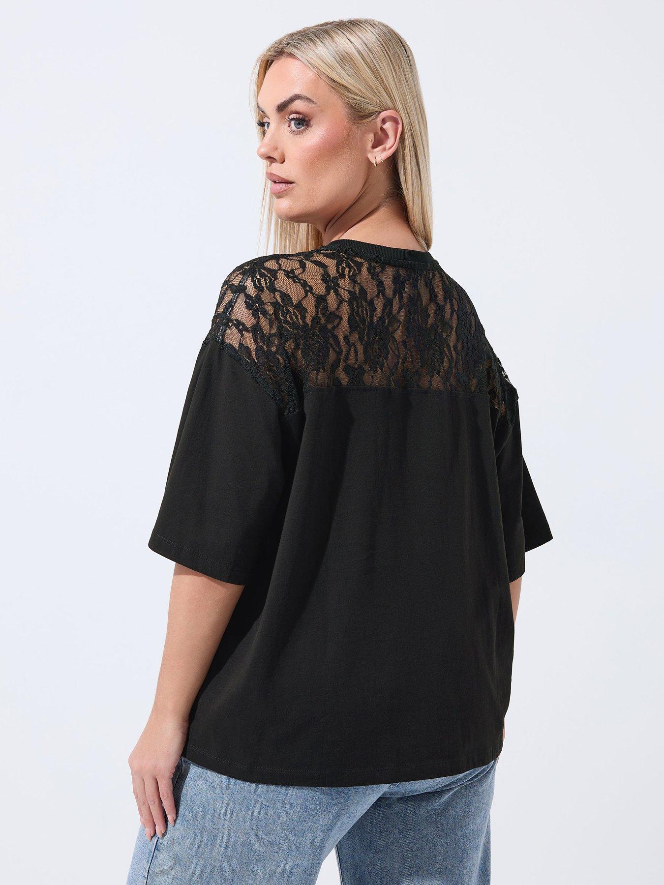 image of yours-curve-lace-insert-t-shirt-black