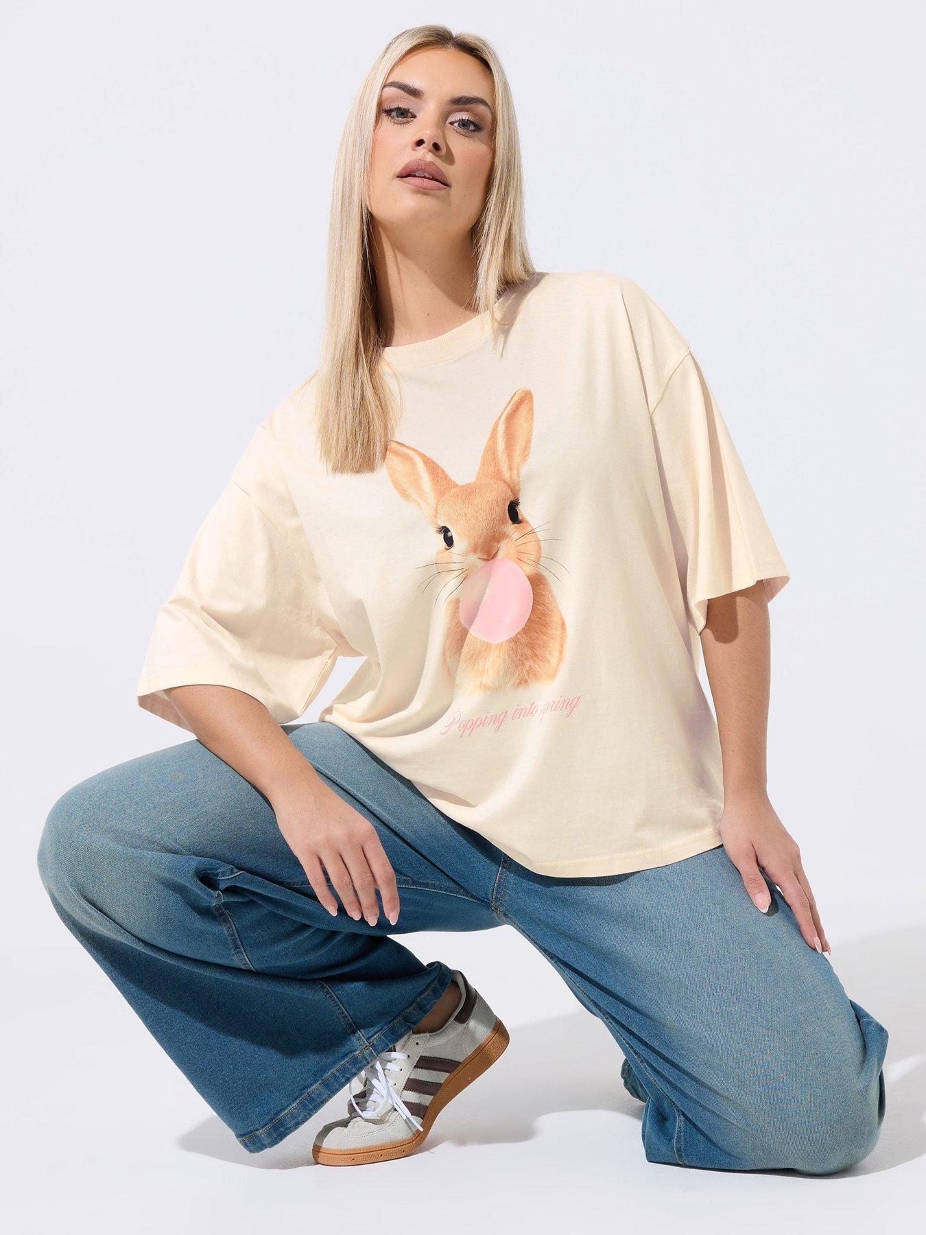Yours Curve 'hoping Into Spring' Bunny Printed T-shirt