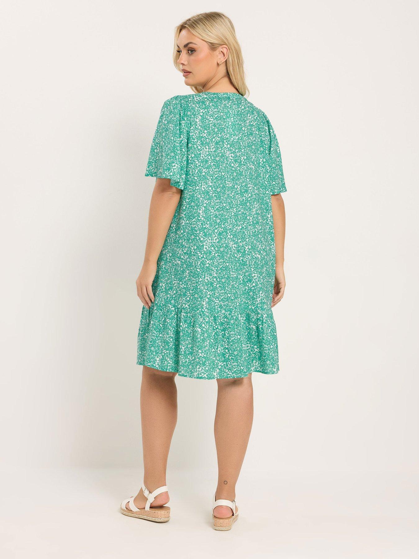 Image 2 of 5 of Yours Curve Notchneck Smock Dress - Green