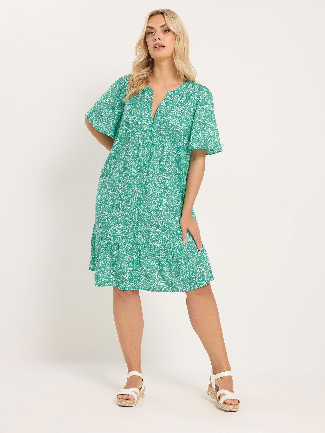 Image 3 of 5 of Yours Curve Notchneck Smock Dress - Green