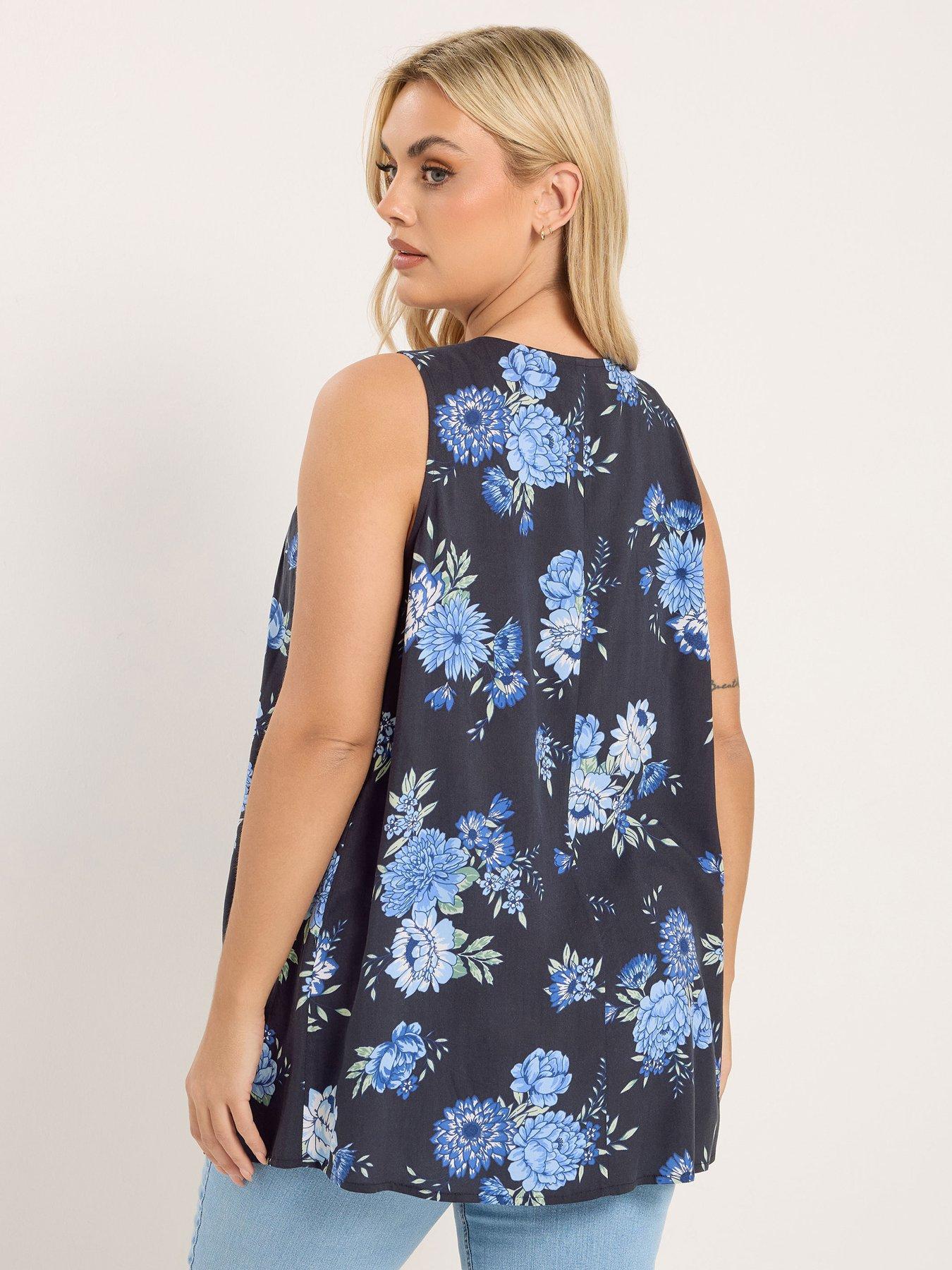 Image 2 of 5 of Yours Curve V-Neck Floral Print Cami - Blue
