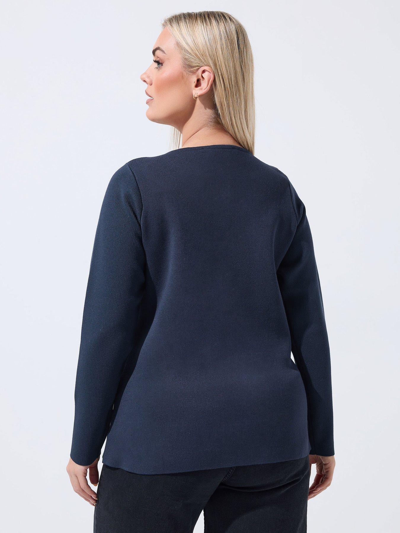 Image 2 of 4 of Yours Curve Long Sleeve Button Knit Top - Blue