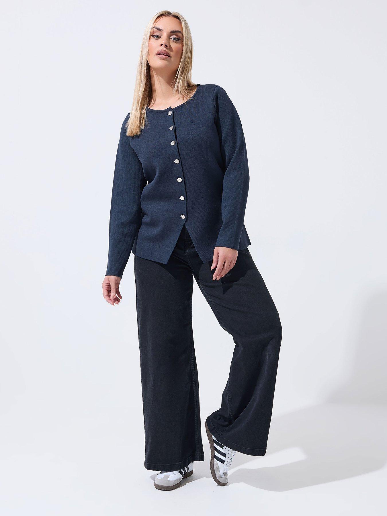 Image 3 of 4 of Yours Curve Long Sleeve Button Knit Top - Blue