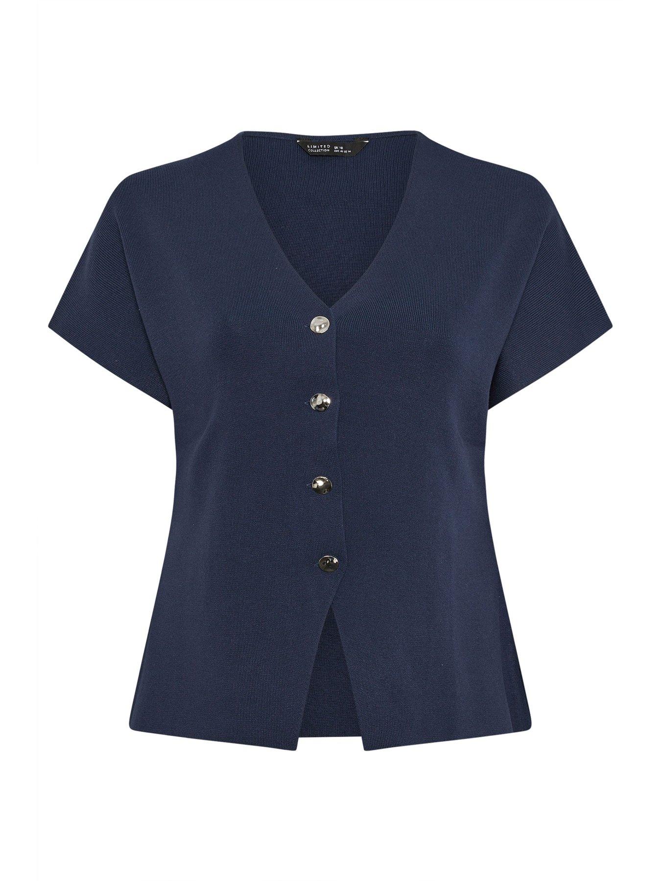 Image 5 of 5 of Yours Curve Short Sleeve Knitted Top - Blue